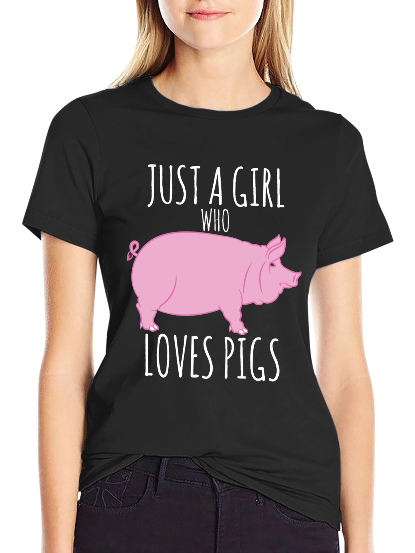 Black Just A Girl Who Loves Pigs T-Shirt view 2