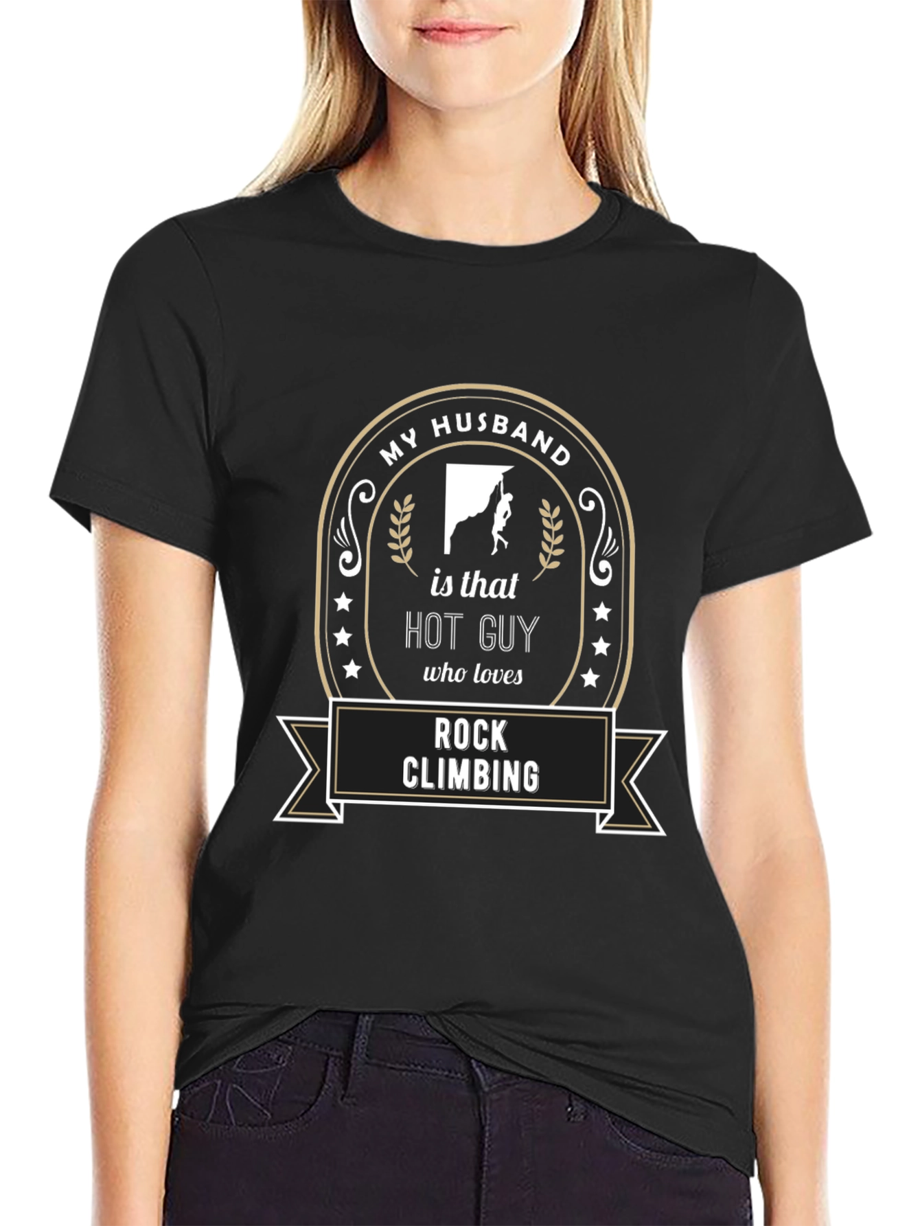 Black My Husband Rock Climbing T-Shirt - Novelty Graphic Tee view 2