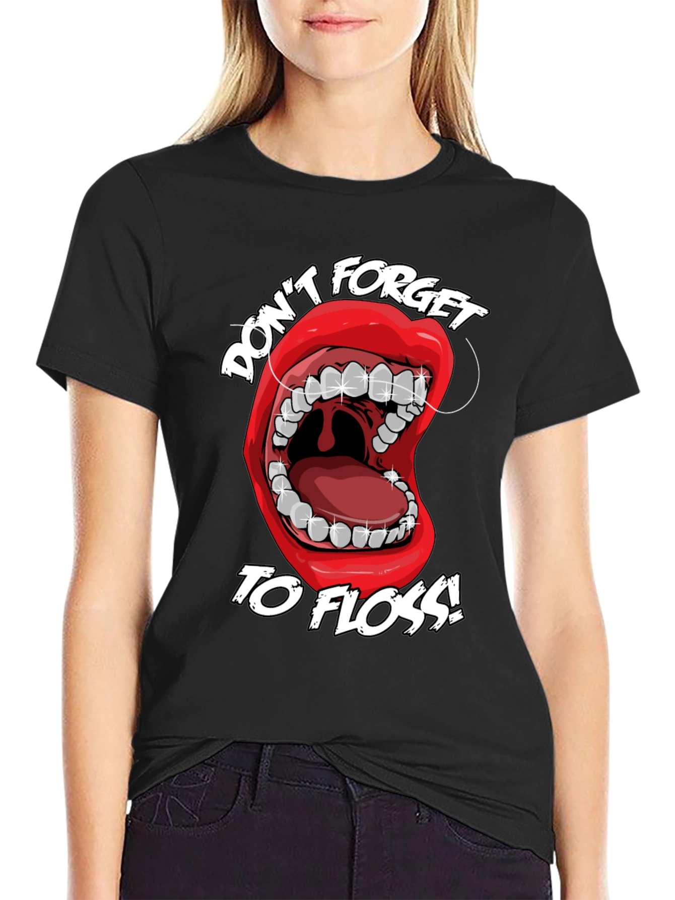 Black Don't Forget to Floss! Graphic T-Shirt view 2