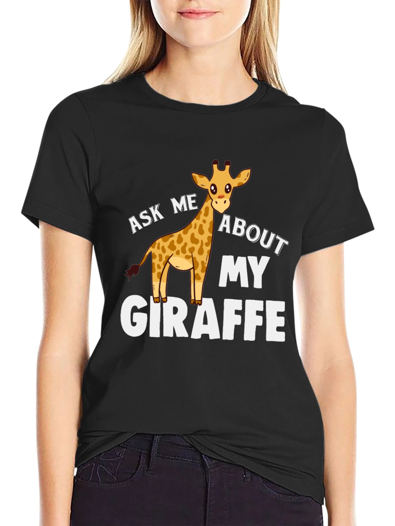 Black Ask Me About My Giraffe Graphic Tee view 2