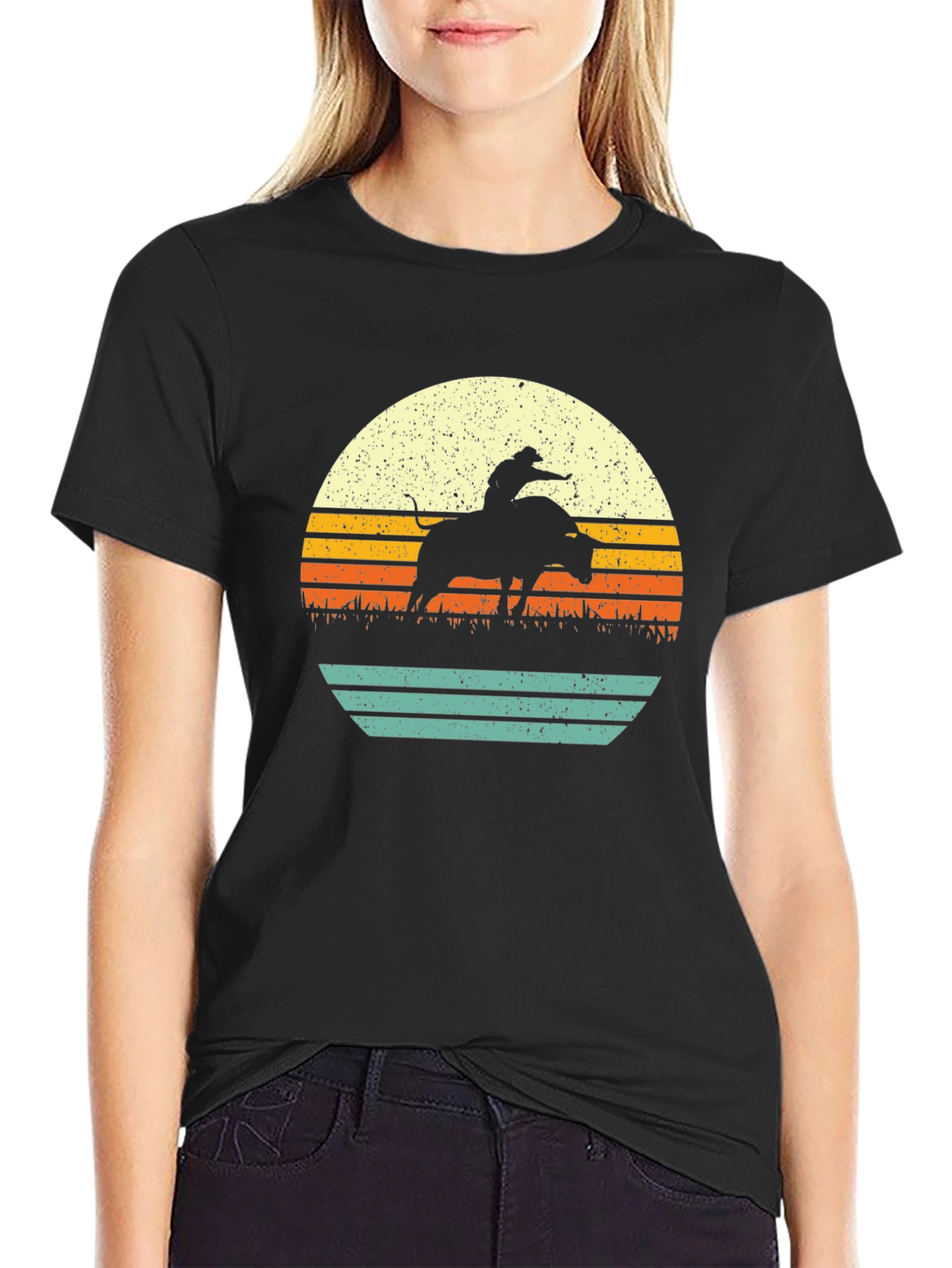 Black Retro Rodeo Sunset Graphic T-Shirt view 2