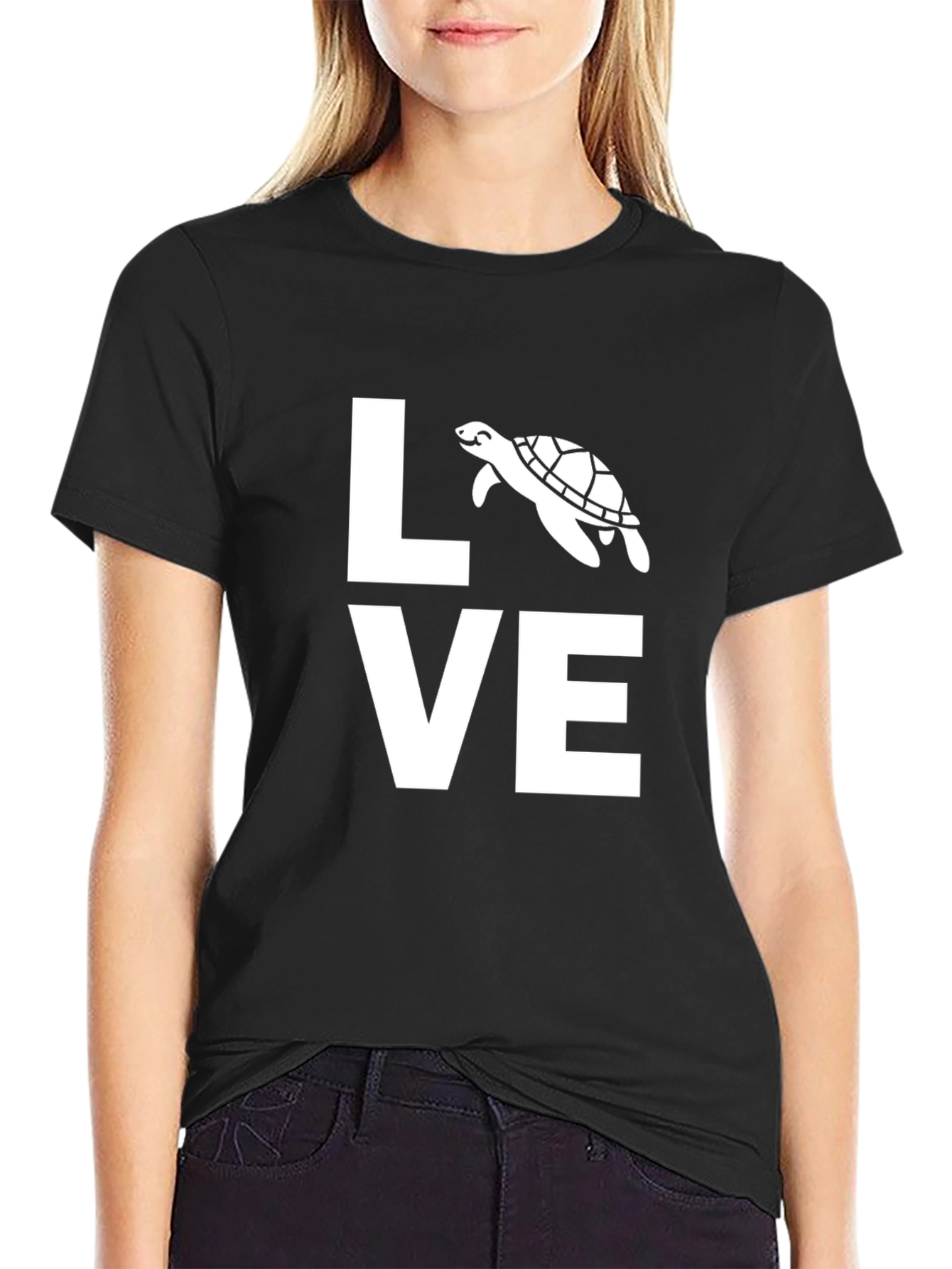 Black Love Turtle Graphic Tee - Black Cotton Blend view 2