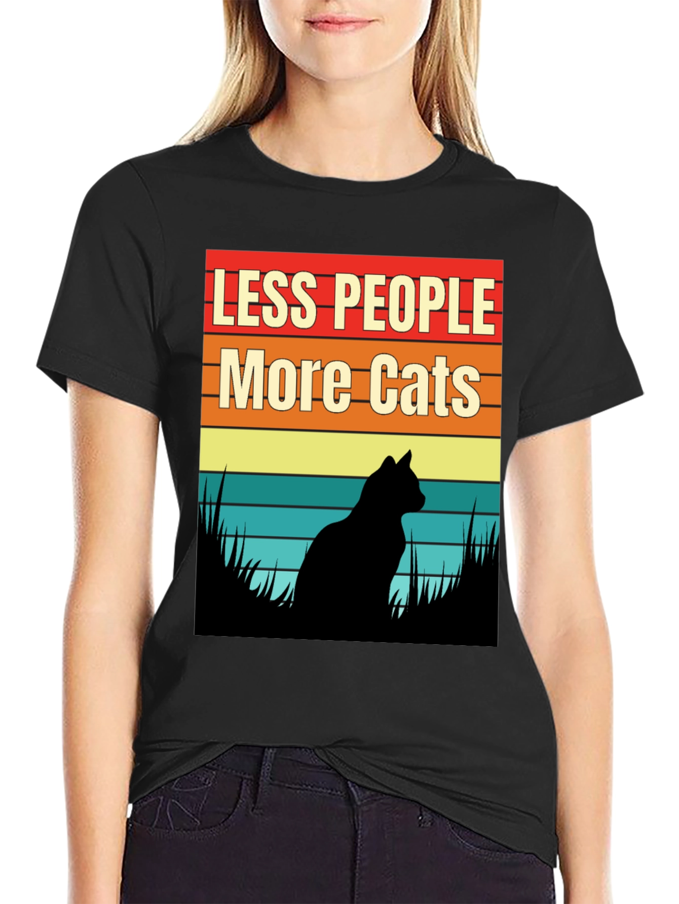 Black Less People More Cats Graphic T-Shirt view 2
