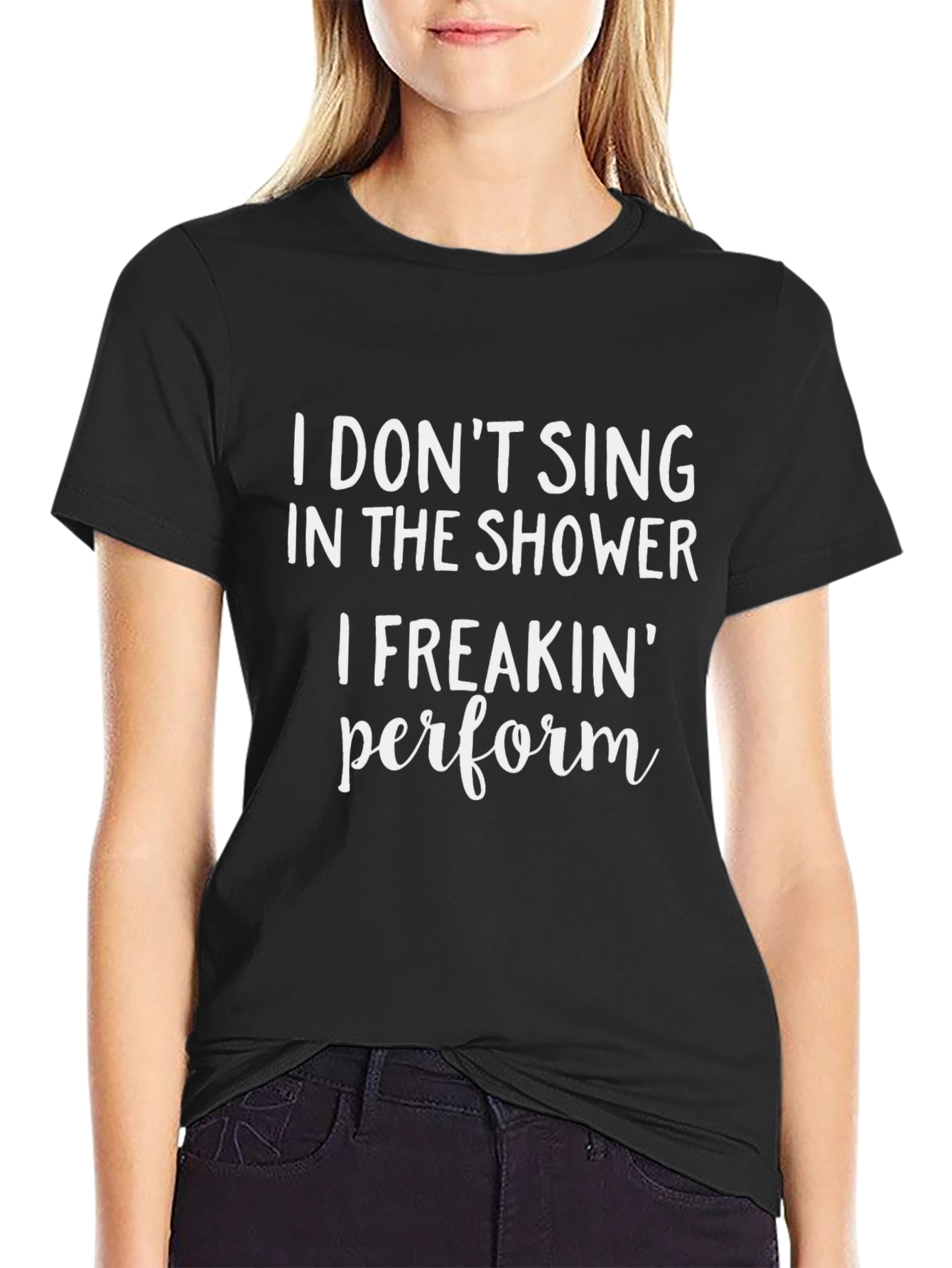 Black Funny Shower Performance Graphic Tee - Black Cotton T-Shirt view 2