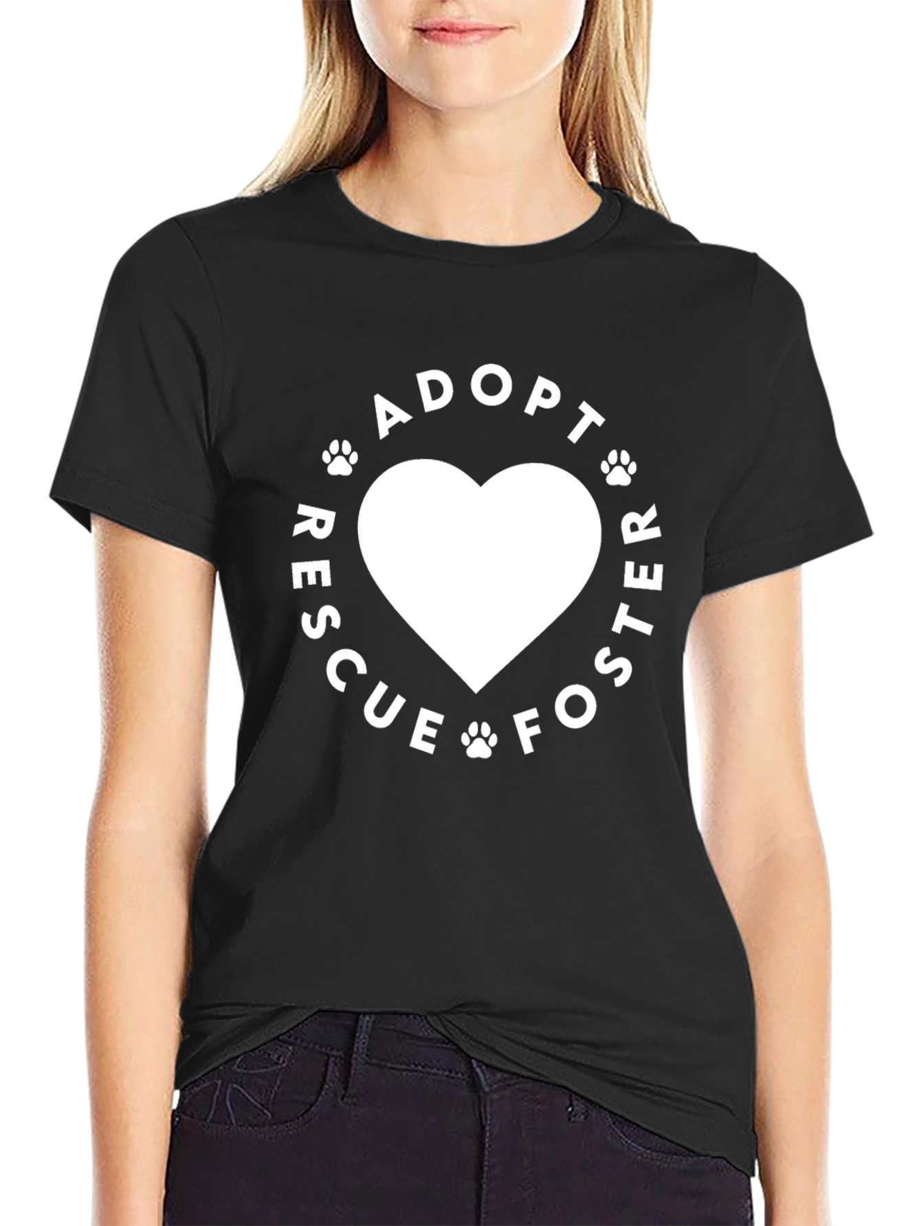 Black Adopt Rescue Foster Heart Tee - Black view 2