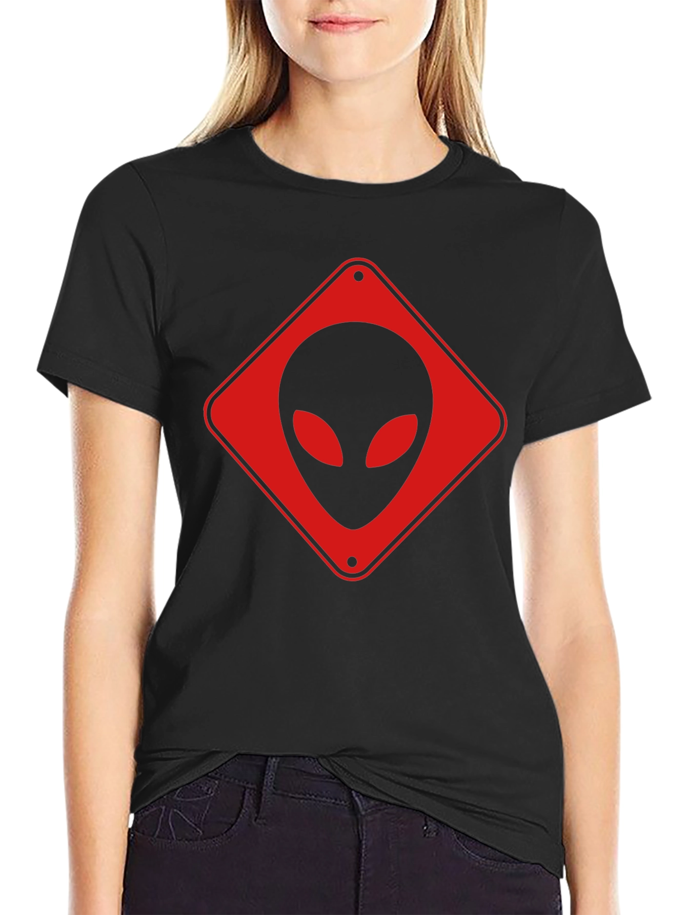 Black Alien Crossing Black T-Shirt view 2