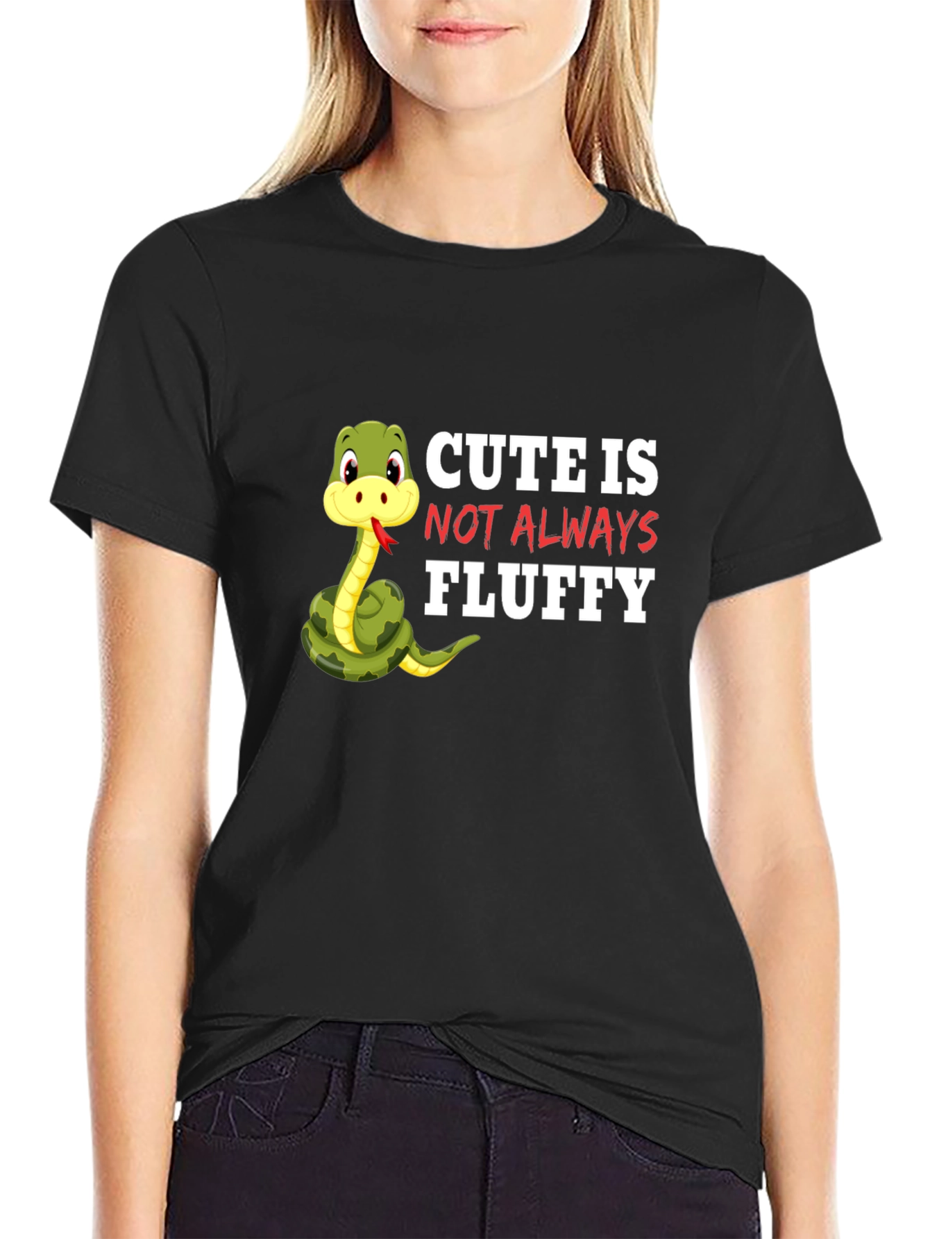Black Cute Snake Graphic T-Shirt - Not Always Fluffy! view 2