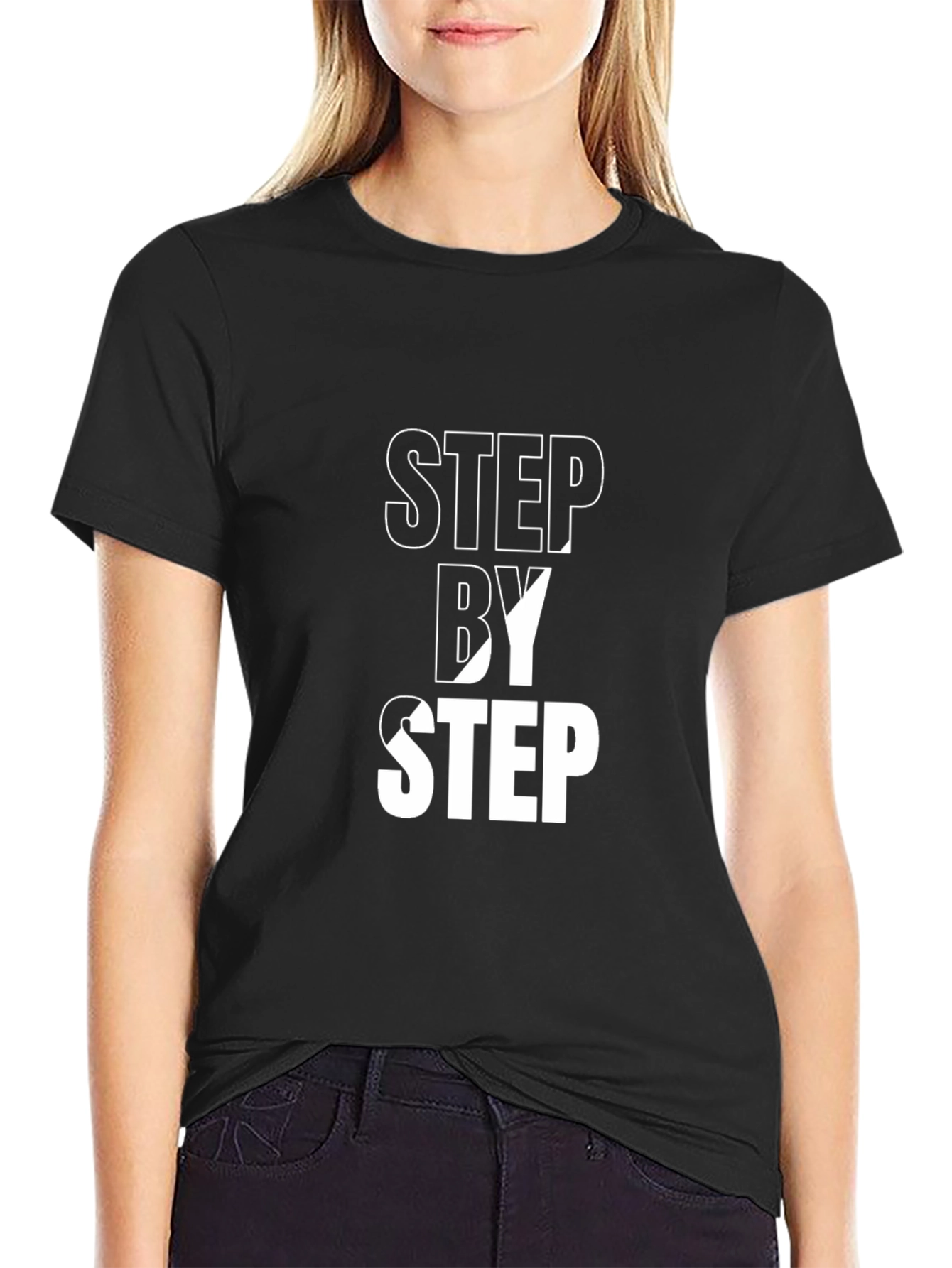 Black Step by Step Graphic Tee - Black Cotton Casual Shirt view 2