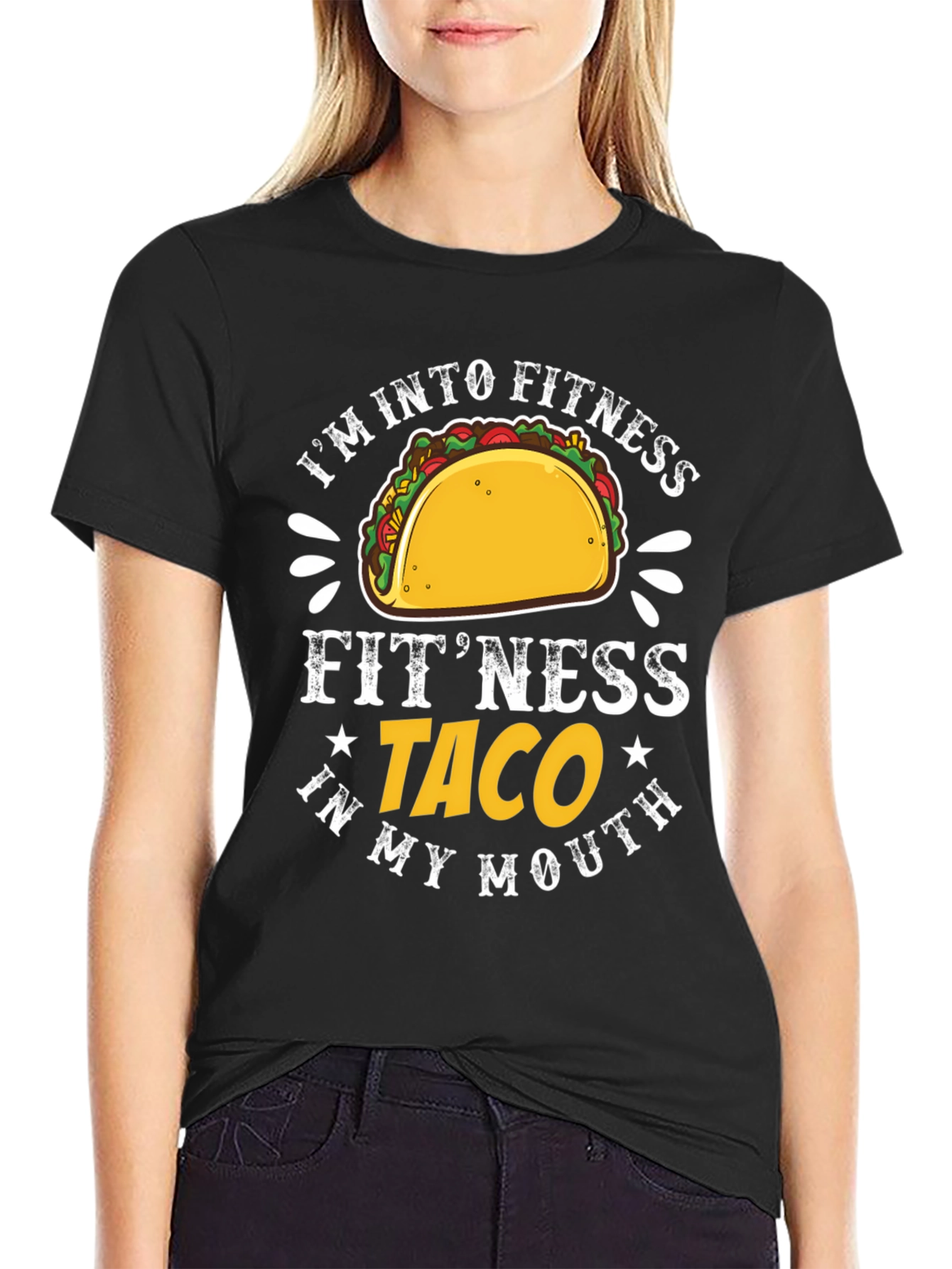 Black Fitness Taco Graphic T-Shirt - Humorous Tee view 2