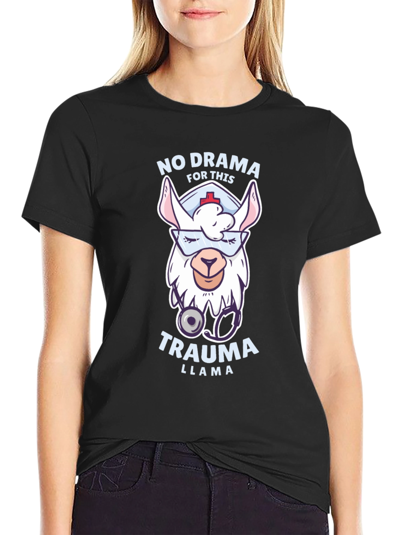 Black No Drama Trauma Llama T-Shirt view 2