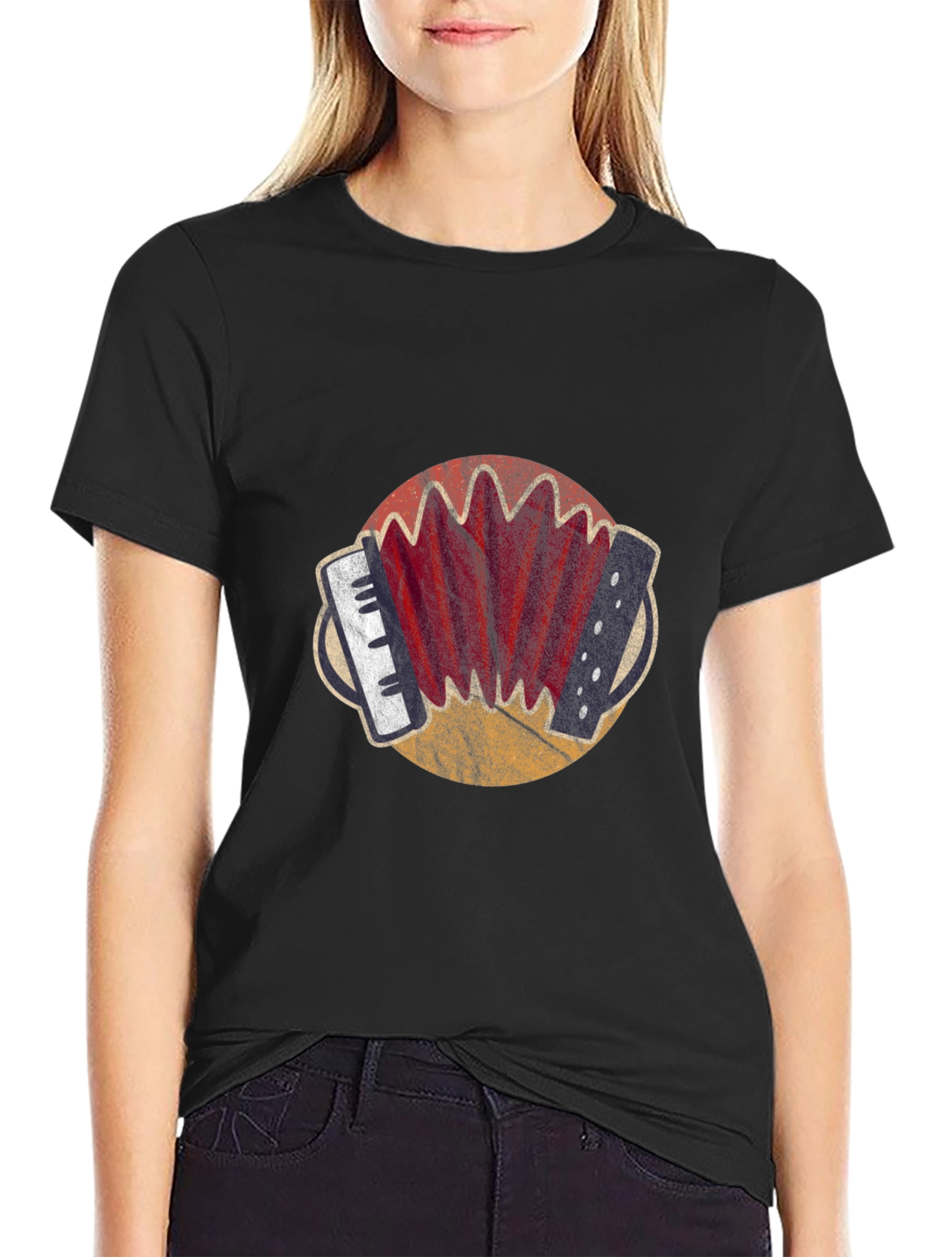 Black Retro Accordion Graphic T-Shirt view 2