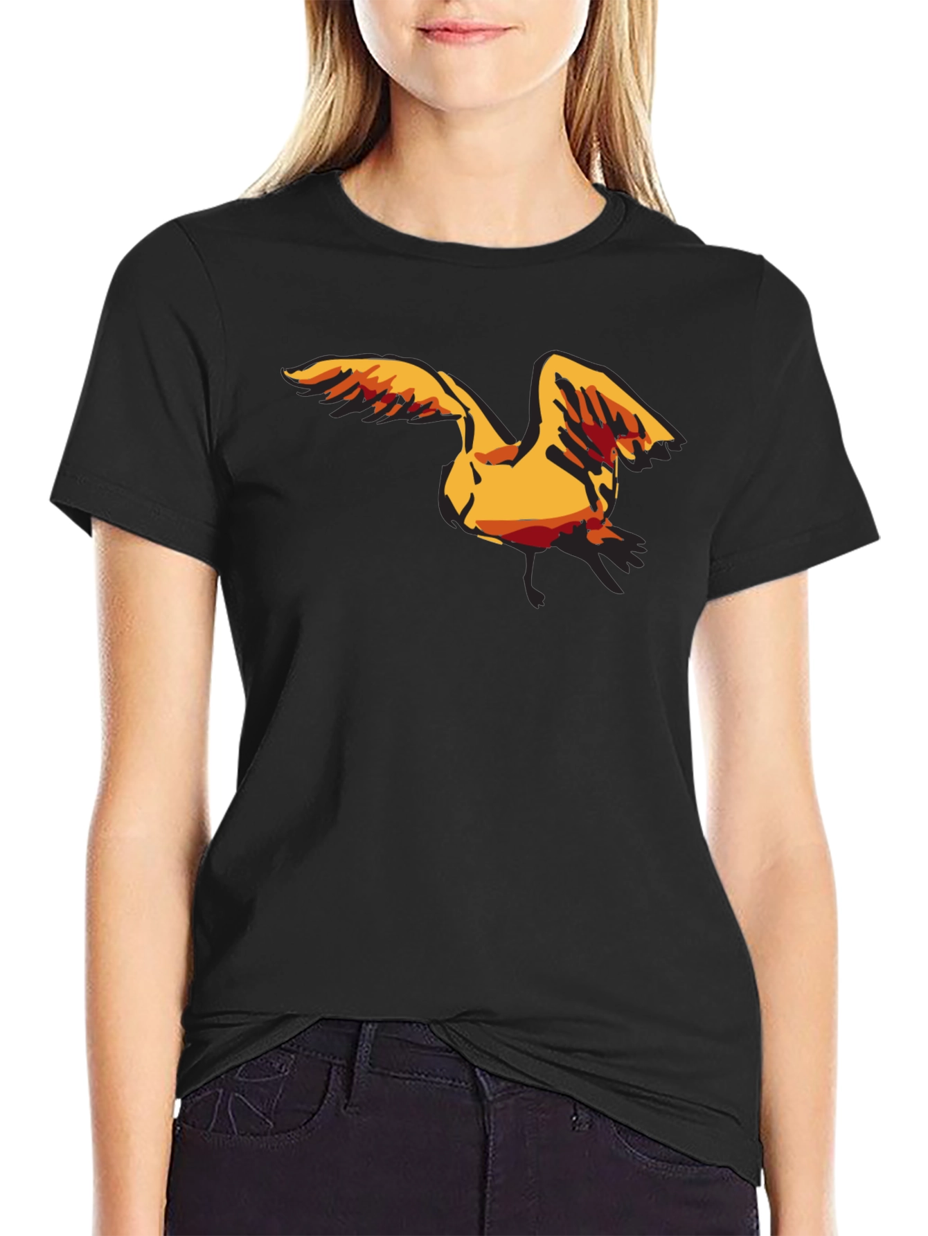 Black Men's Black T-Shirt with Seagull Graphic view 2