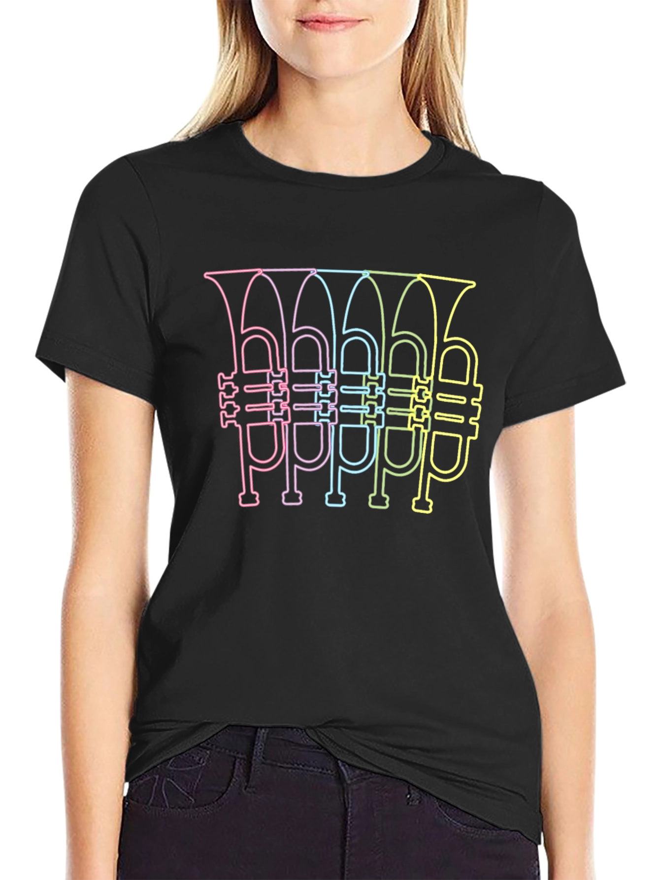 Neon Tuba Line Art Graphic T-Shirt - 2