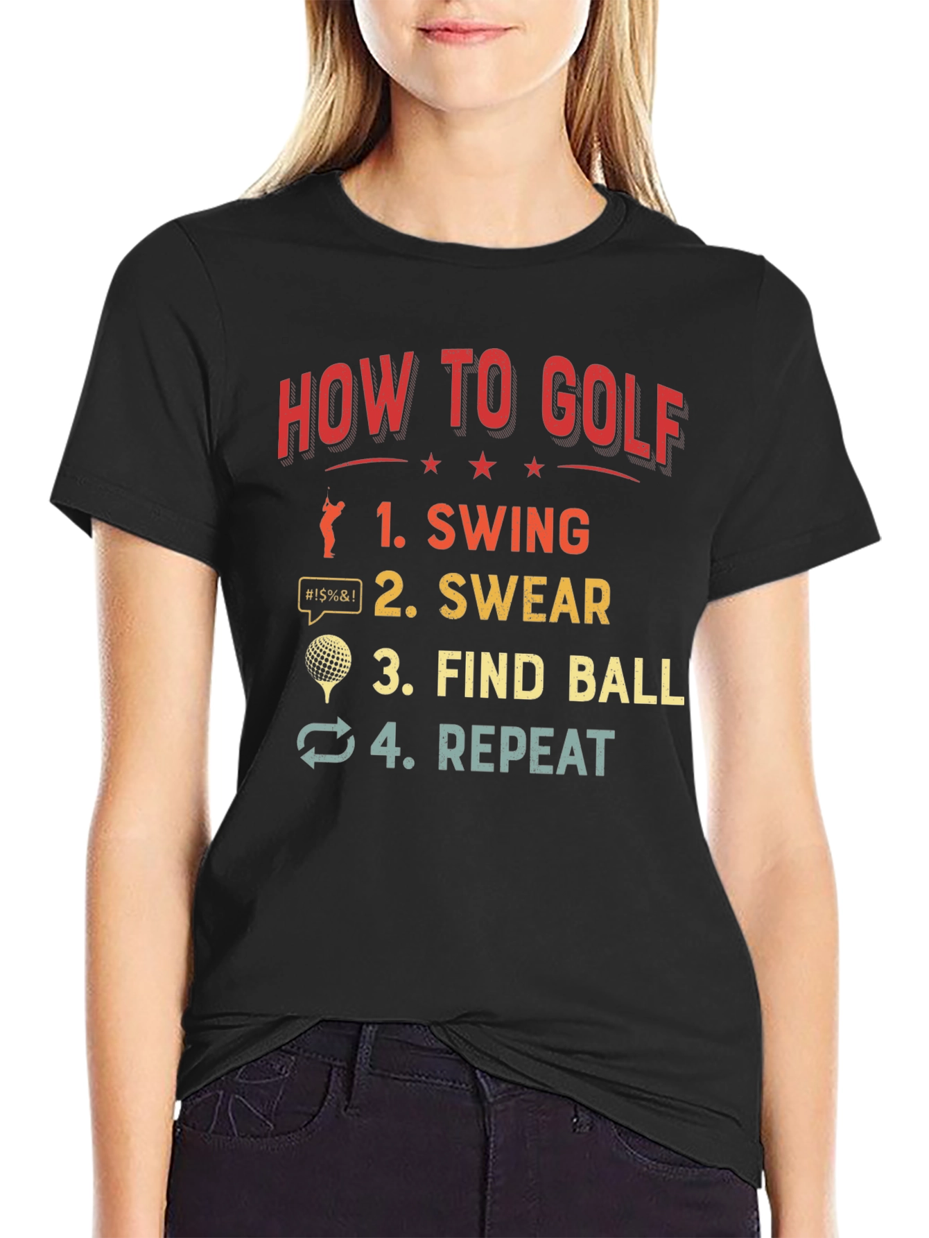 Black How to Golf T-Shirt Funny Golfing Gift view 2