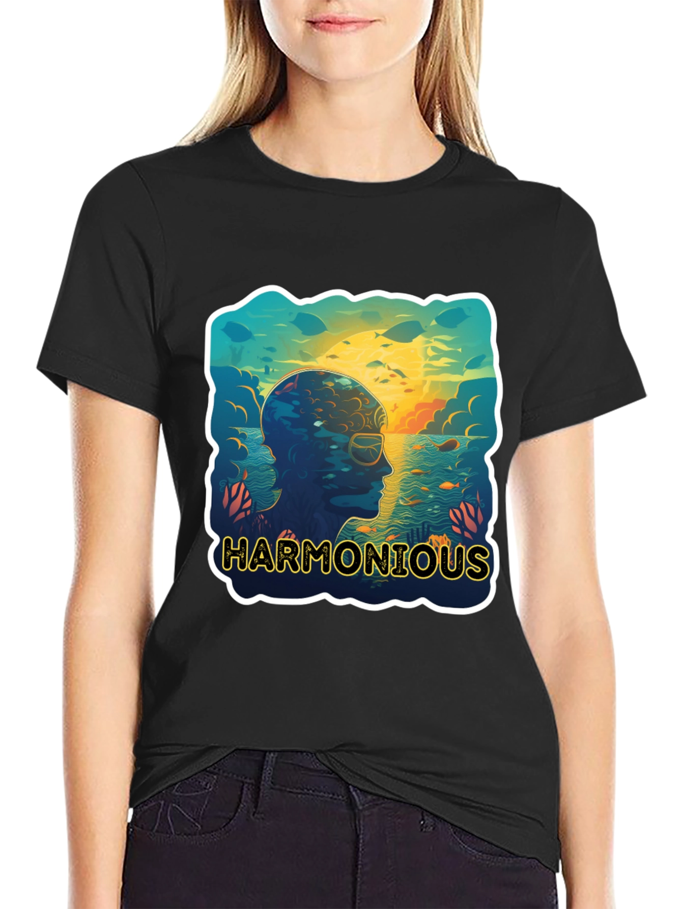 Black Harmonious Ocean Mind Black T-Shirt view 2