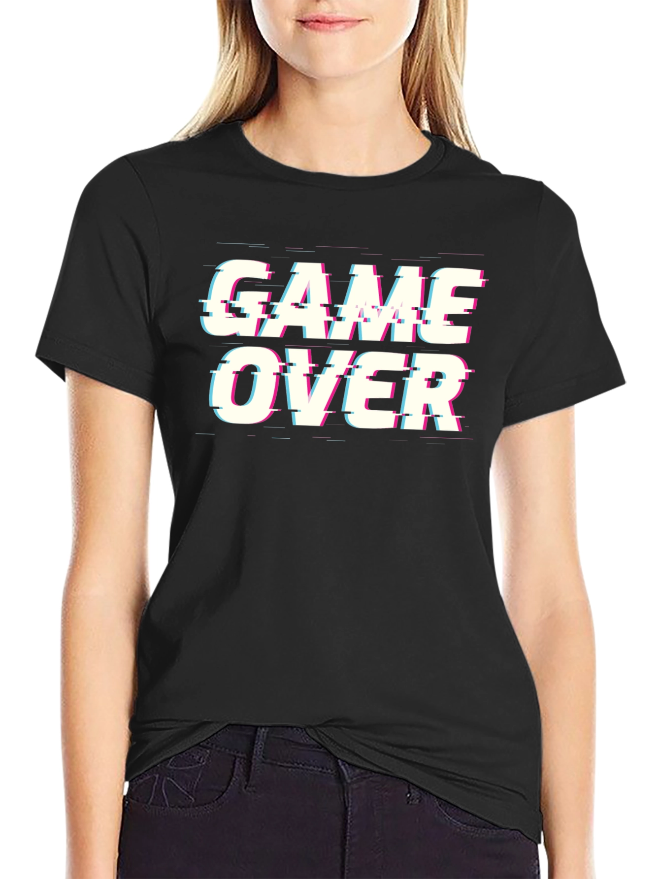 Black Game Over Glitch T-Shirt - Black Cotton Gamer Tee view 2