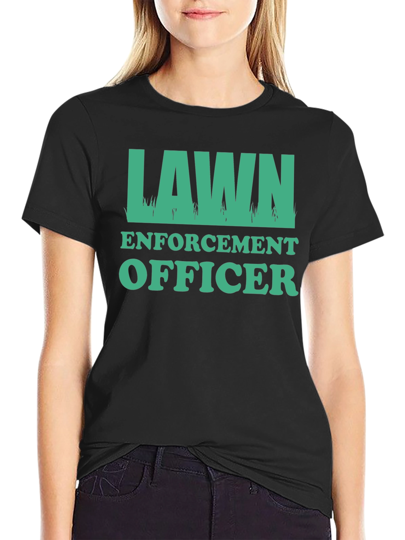 Black Lawn Enforcement Officer Graphic Tee - Black Cotton T-Shirt view 2