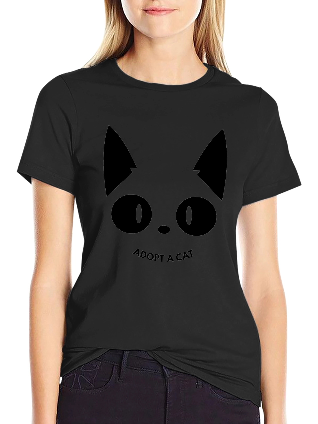 Black Adopt a Cat Black T-Shirt - Animal Lover Tee view 2