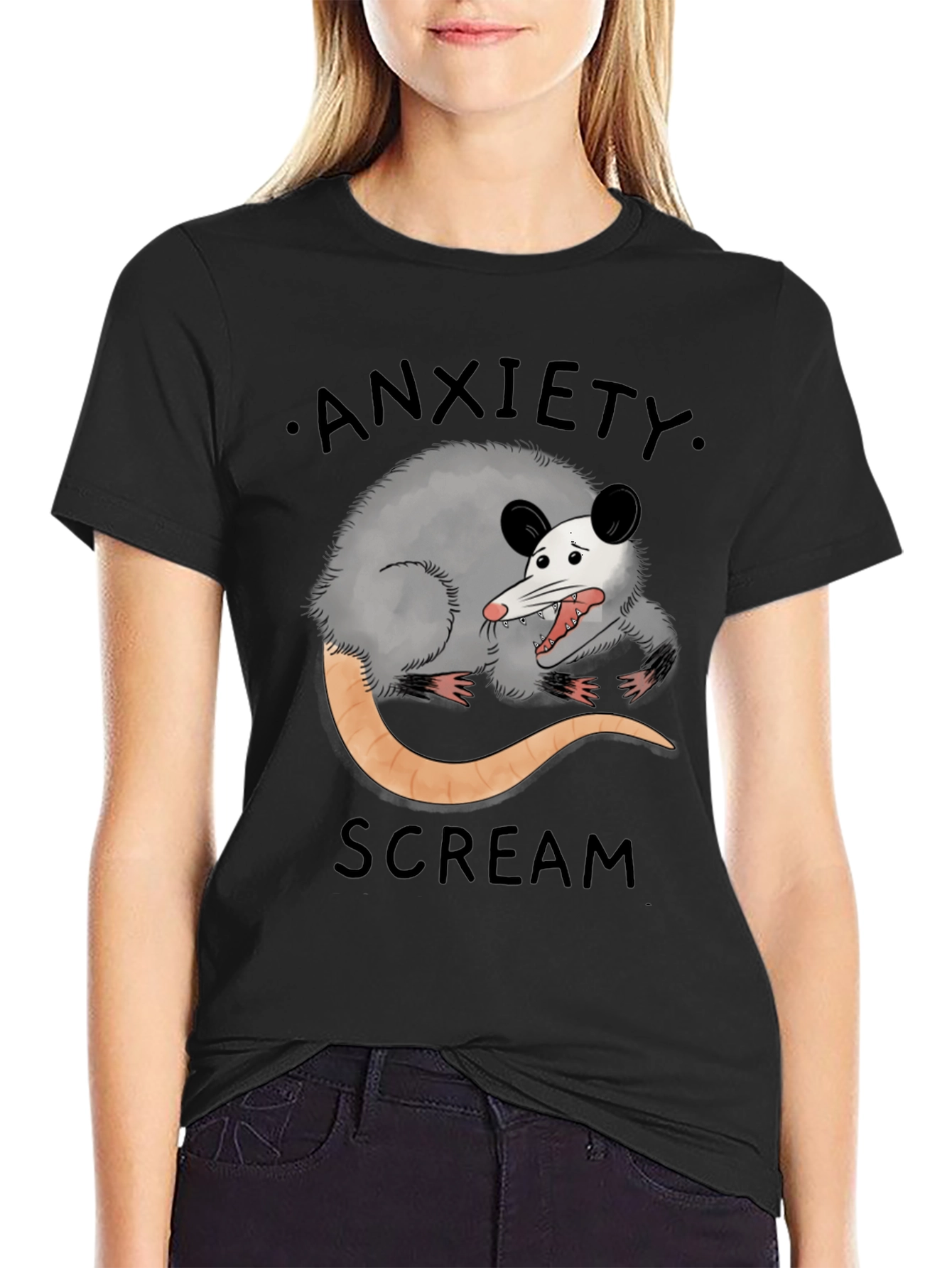 Black Anxiety Scream Opossum Graphic Tee view 2