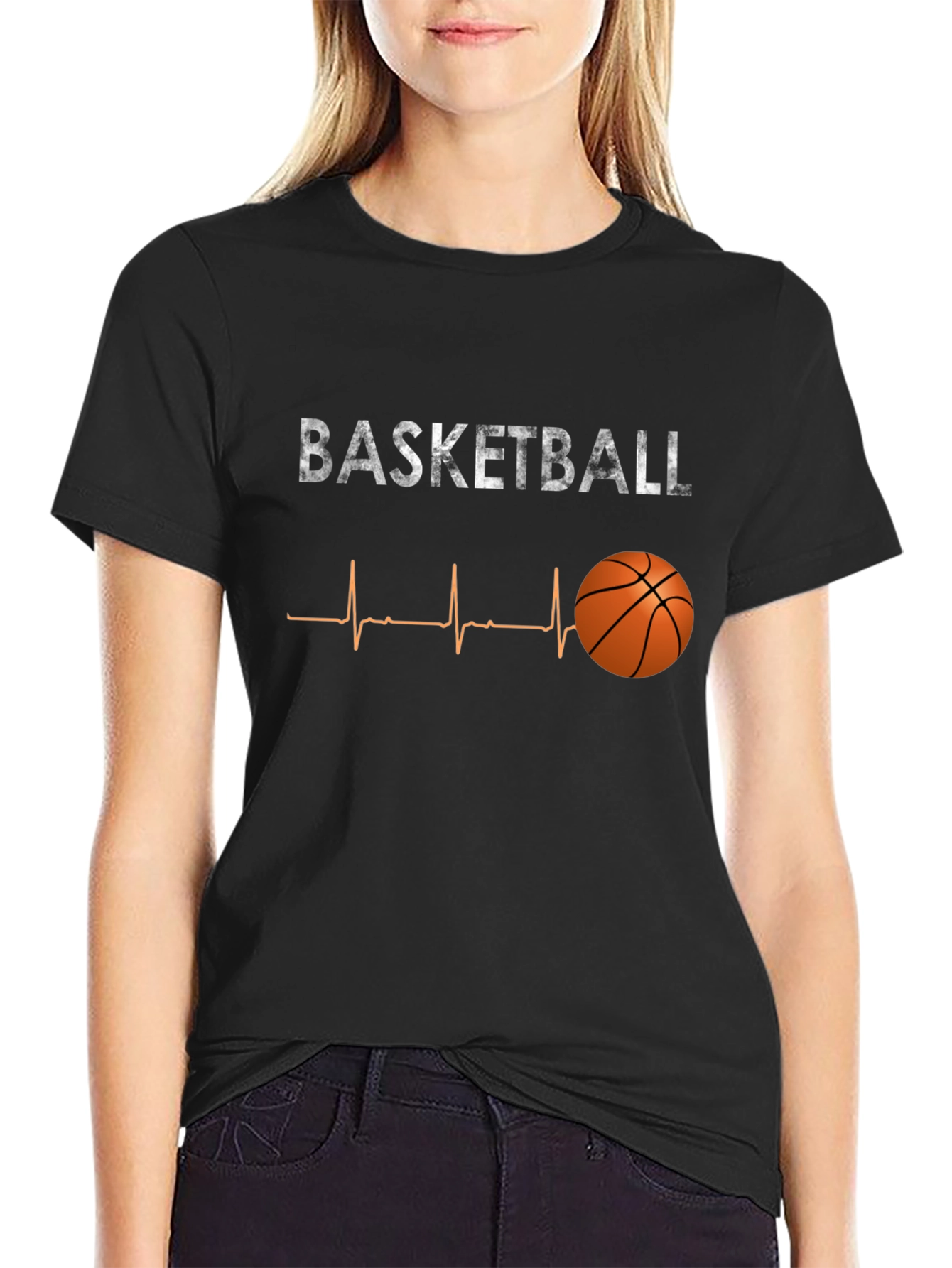 Black Basketball Heartbeat T-Shirt - Black Graphic Tee view 2