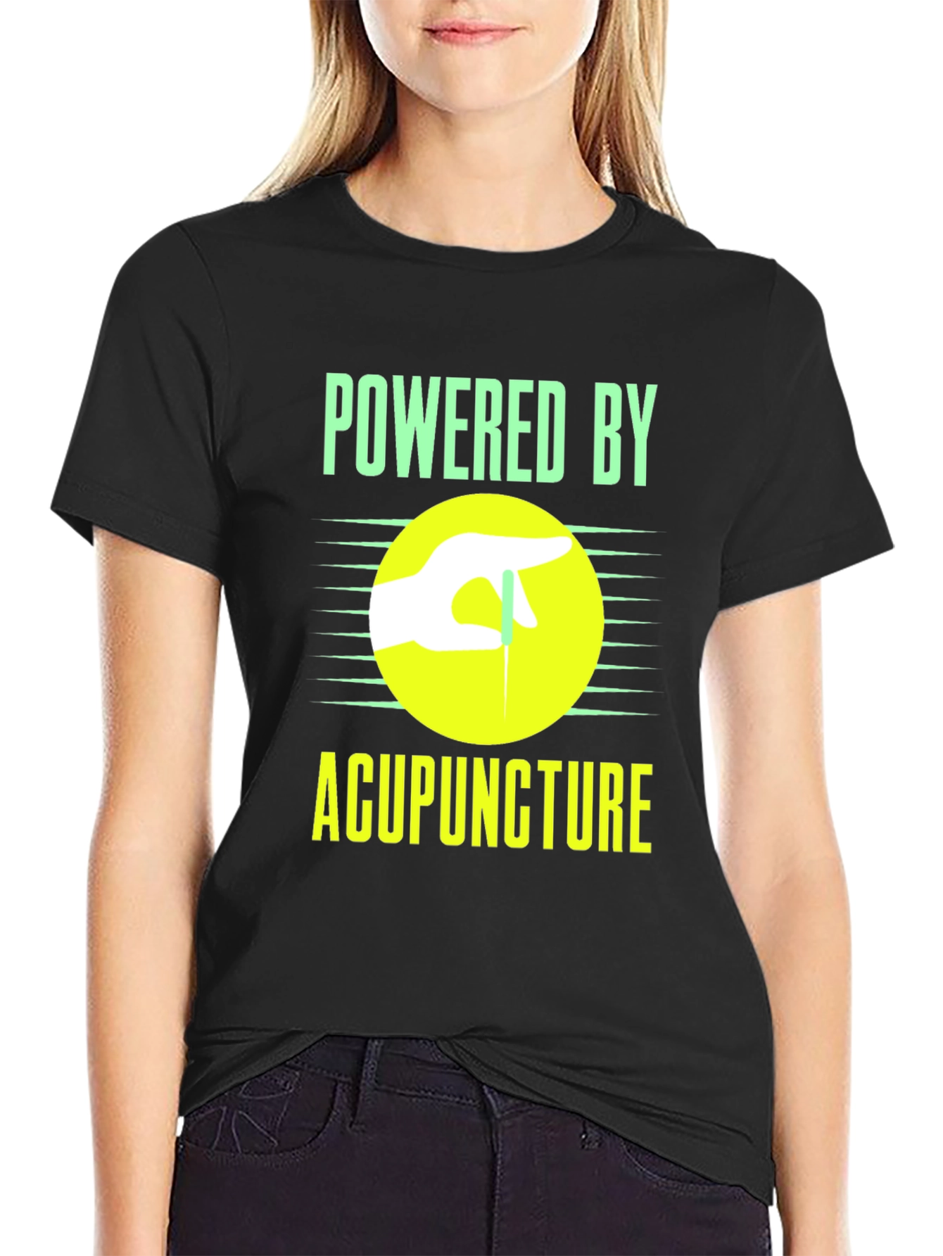 Black Powered By Acupuncture Graphic T-Shirt view 2