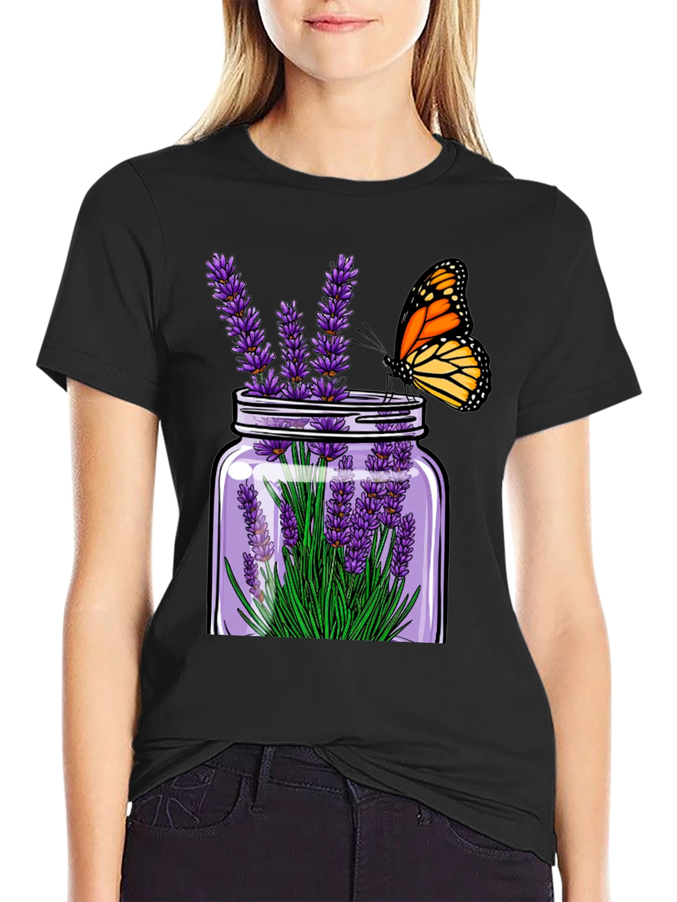 Black Lavender & Butterfly Graphic Tee view 2