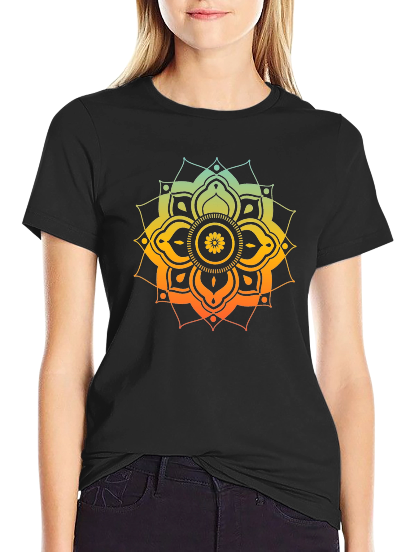 Black Mandala Print Black T-Shirt view 2