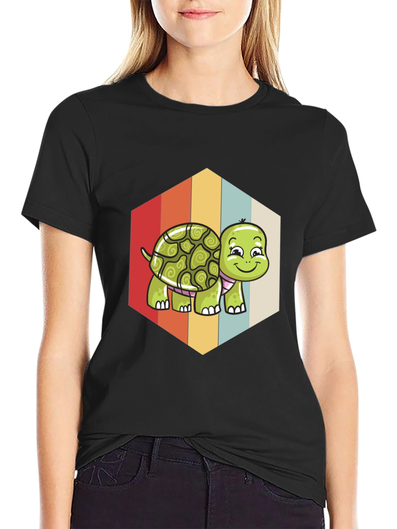 Black Retro Turtle T-Shirt - Cute Graphic Tee view 2