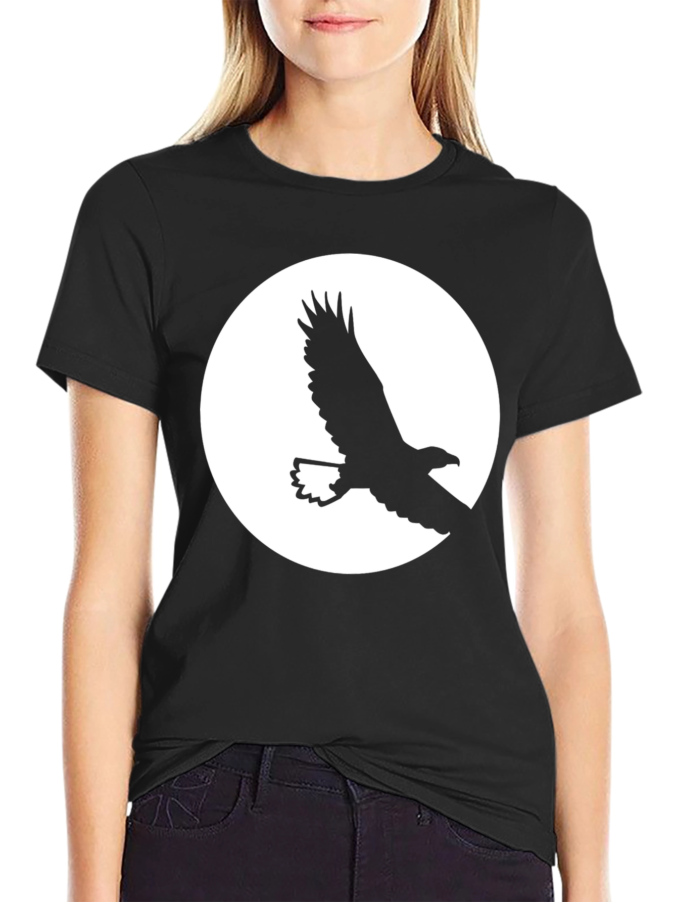 Black Eagle Silhouette Graphic Tee - Black Cotton T-Shirt view 2