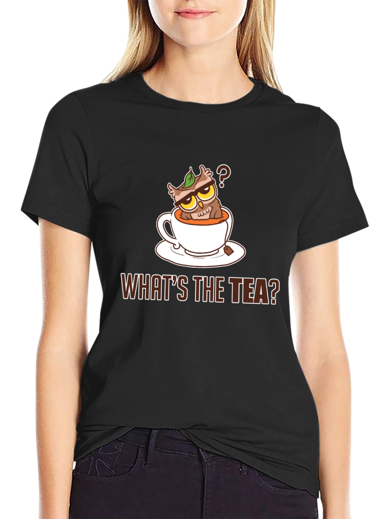 Black What's The Tea Owl Graphic Tee view 2
