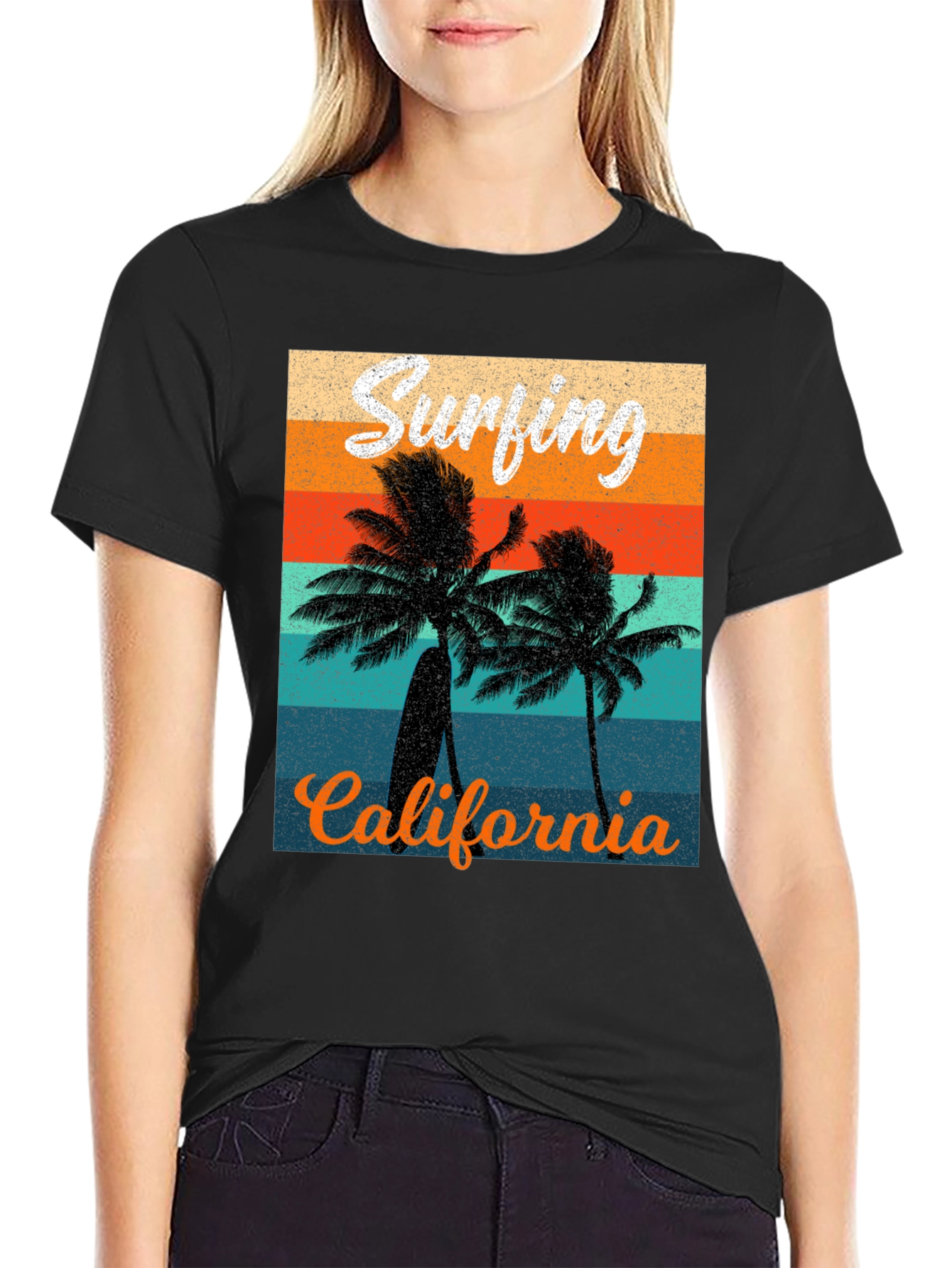 Black Retro Surfing California Graphic Tee view 2