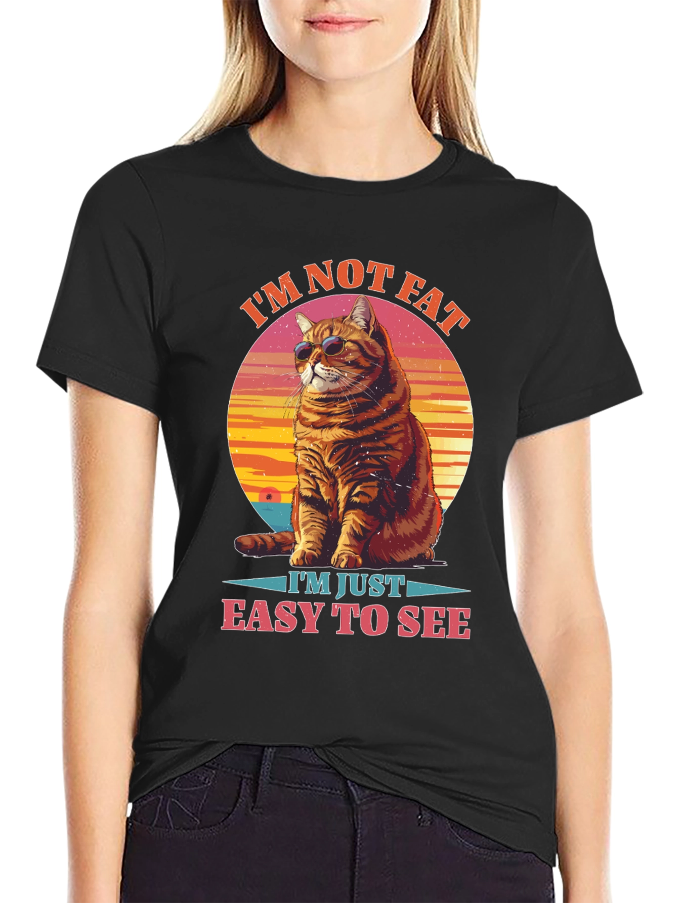 Black I'm Not Fat, Easy to See Cat Graphic Tee view 2