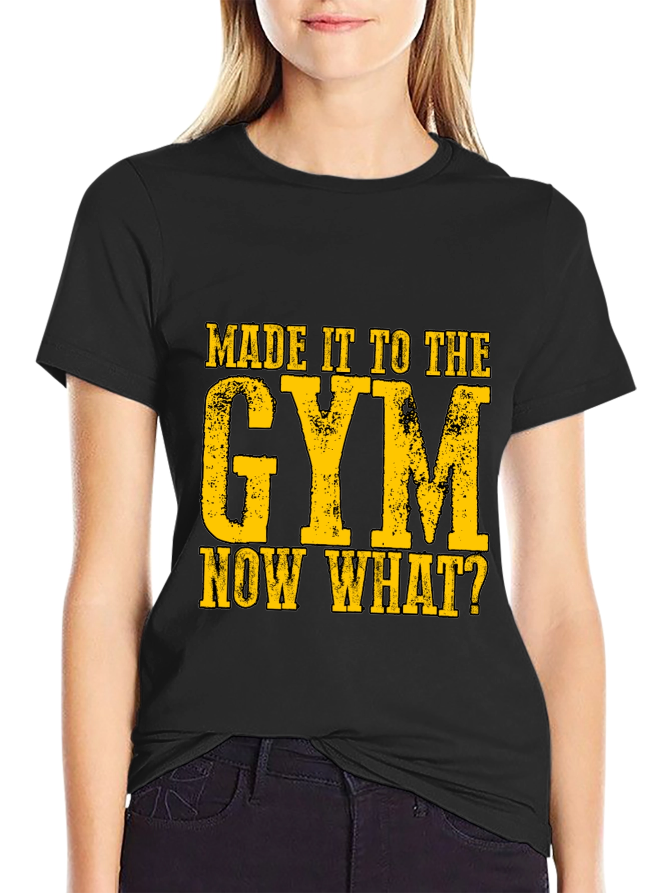 Black Gym Humor Graphic T-Shirt - "Made It To The Gym, Now What?" view 2