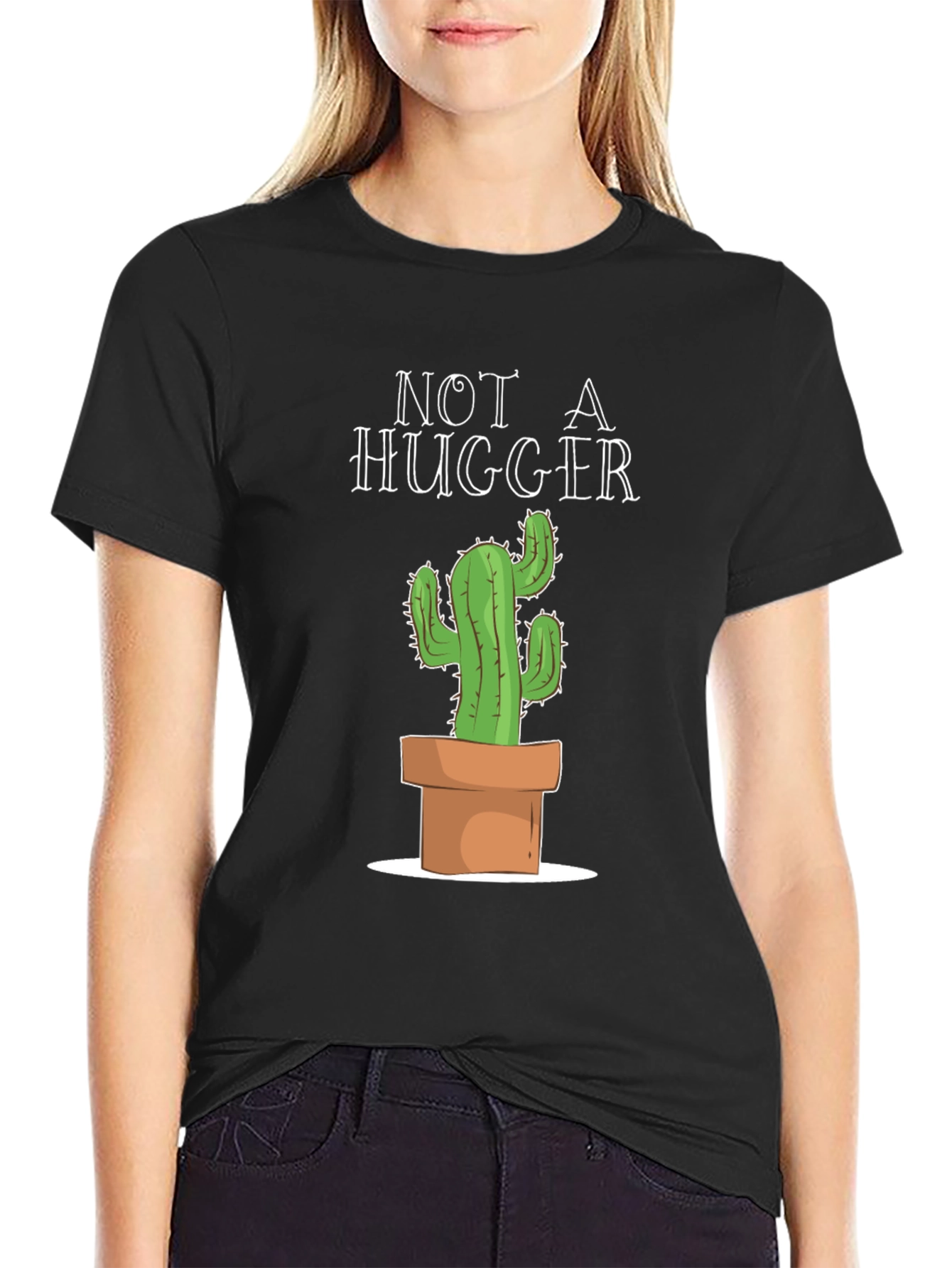 Black Not A Hugger Cactus Graphic T-Shirt view 2
