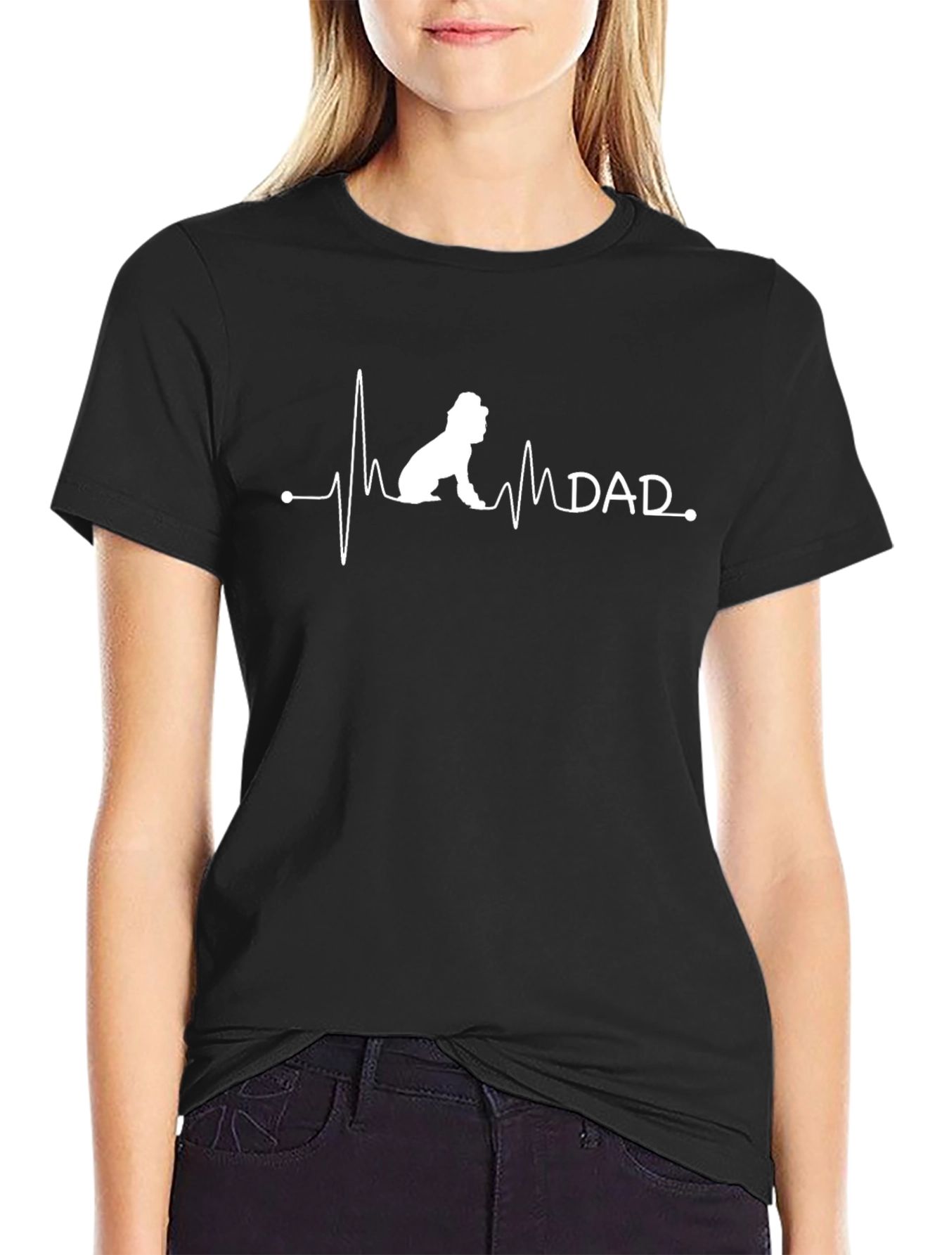 Black Dog Dad Heartbeat T-Shirt view 2