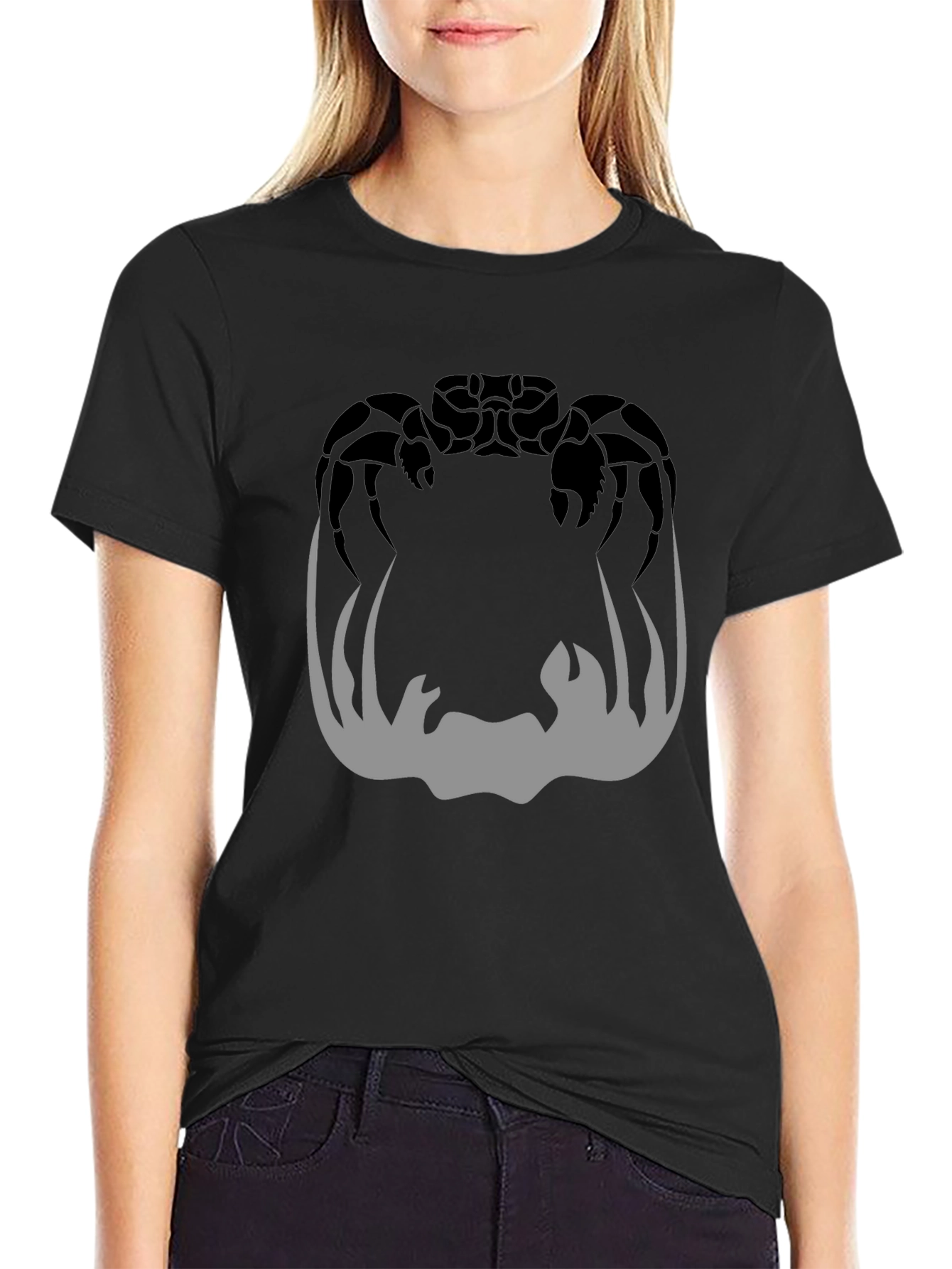Black Crab Silhouette Graphic Print Men's Black T-Shirt view 2