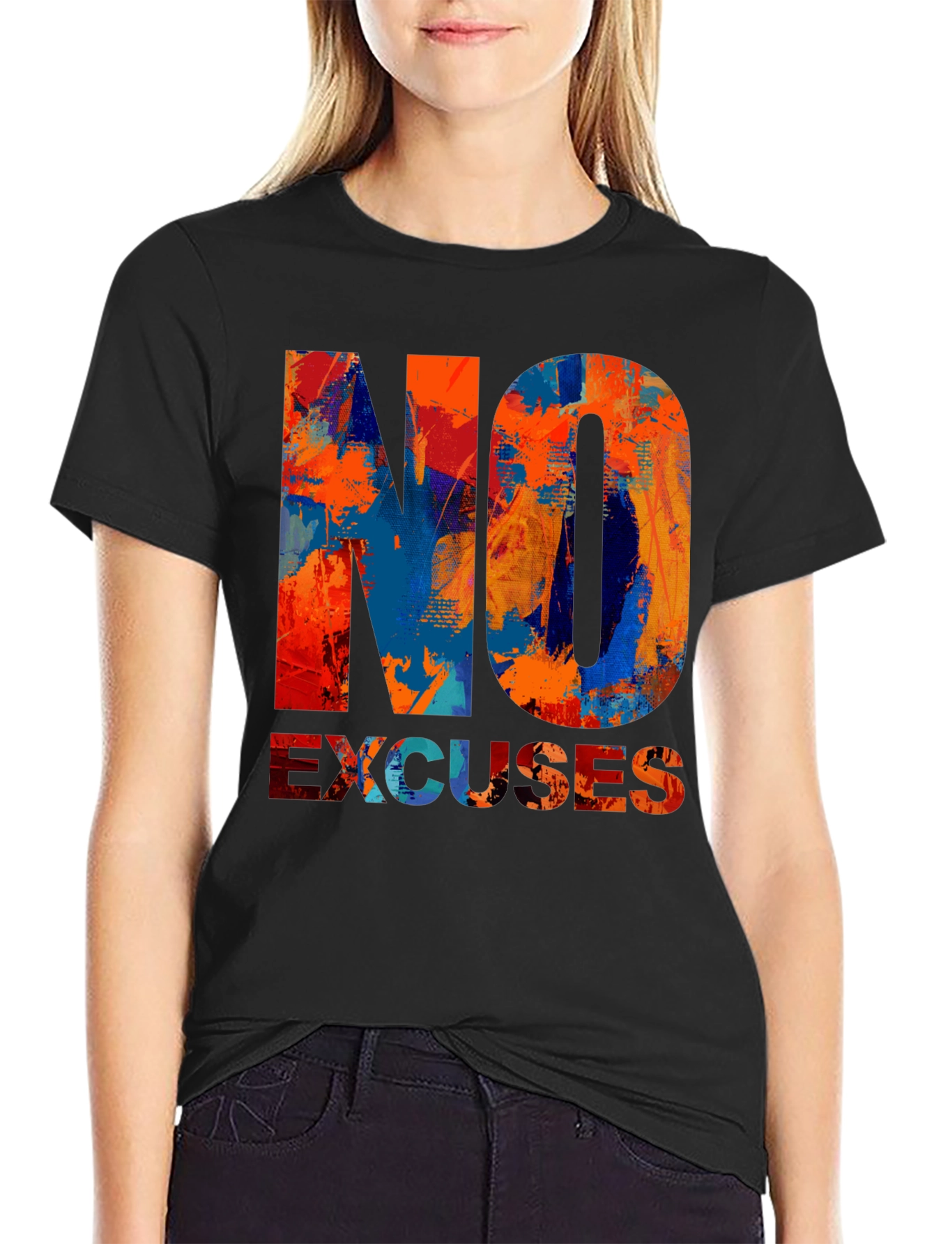 Black No Excuses Graphic T-Shirt - Motivational Design view 2