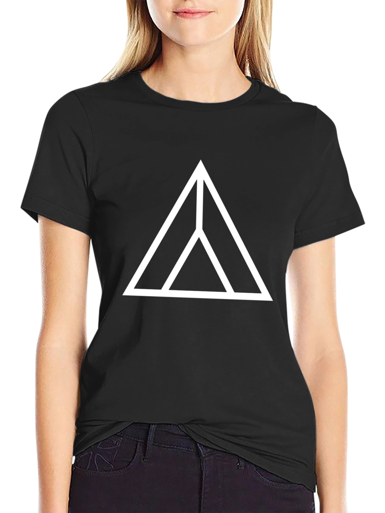Black Geometric Triangle T-Shirt - Modern Minimalist Design view 2