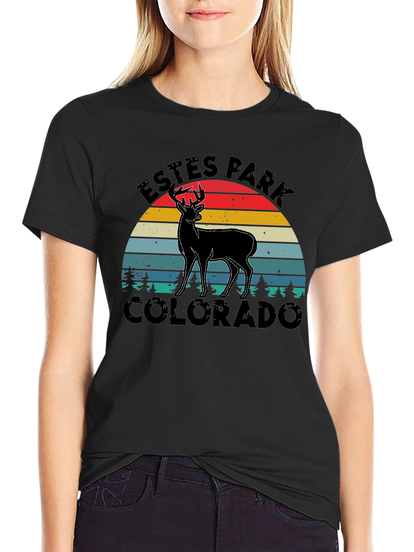 Black Estes Park Colorado Deer Graphic Tee view 2