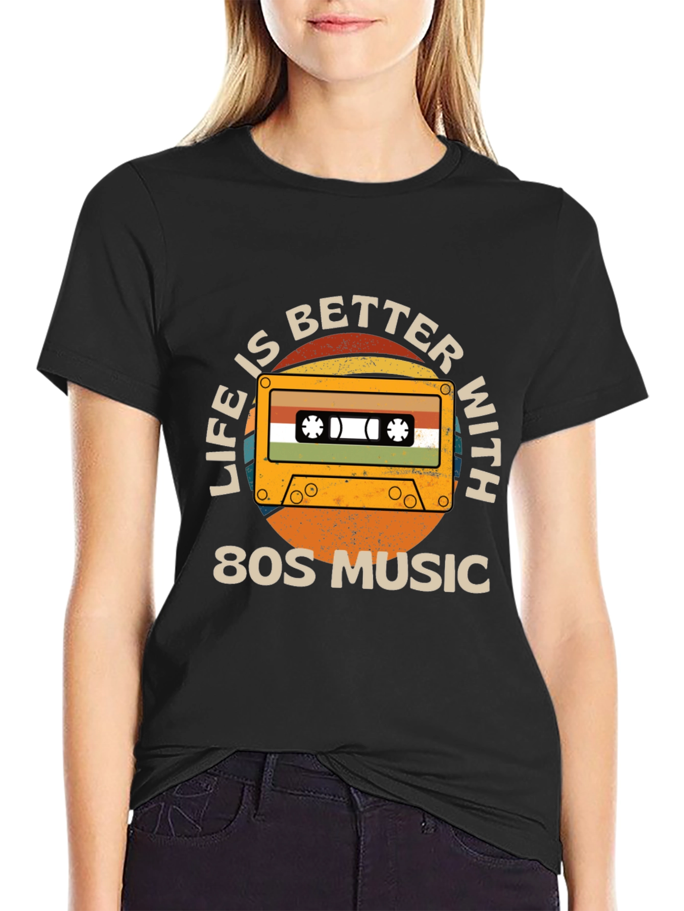 Black Retro 80s Music Cassette Graphic Tee view 2