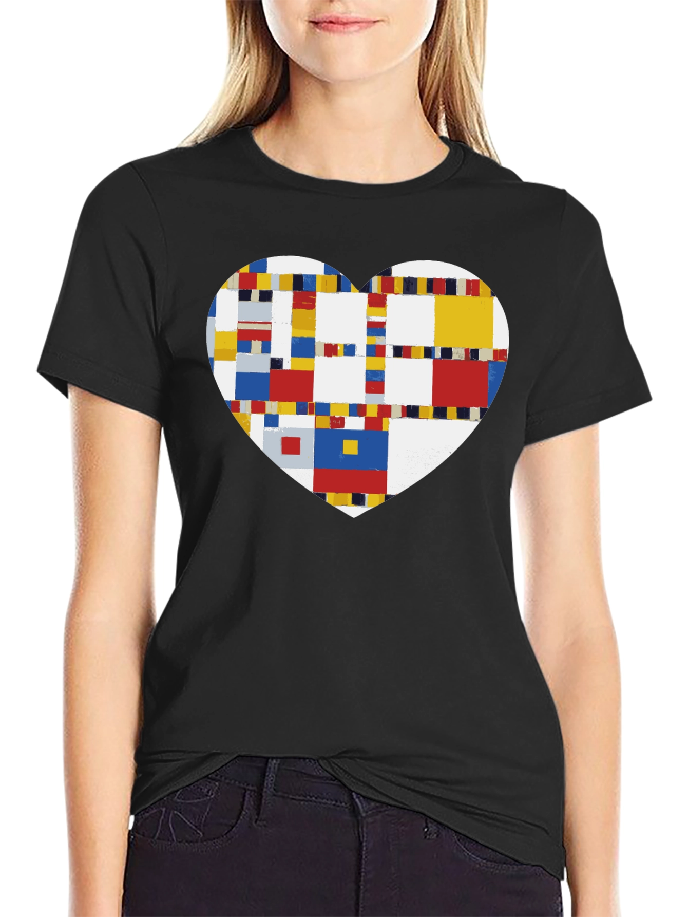 Black Mondrian Heart Graphic Tee - Black view 2