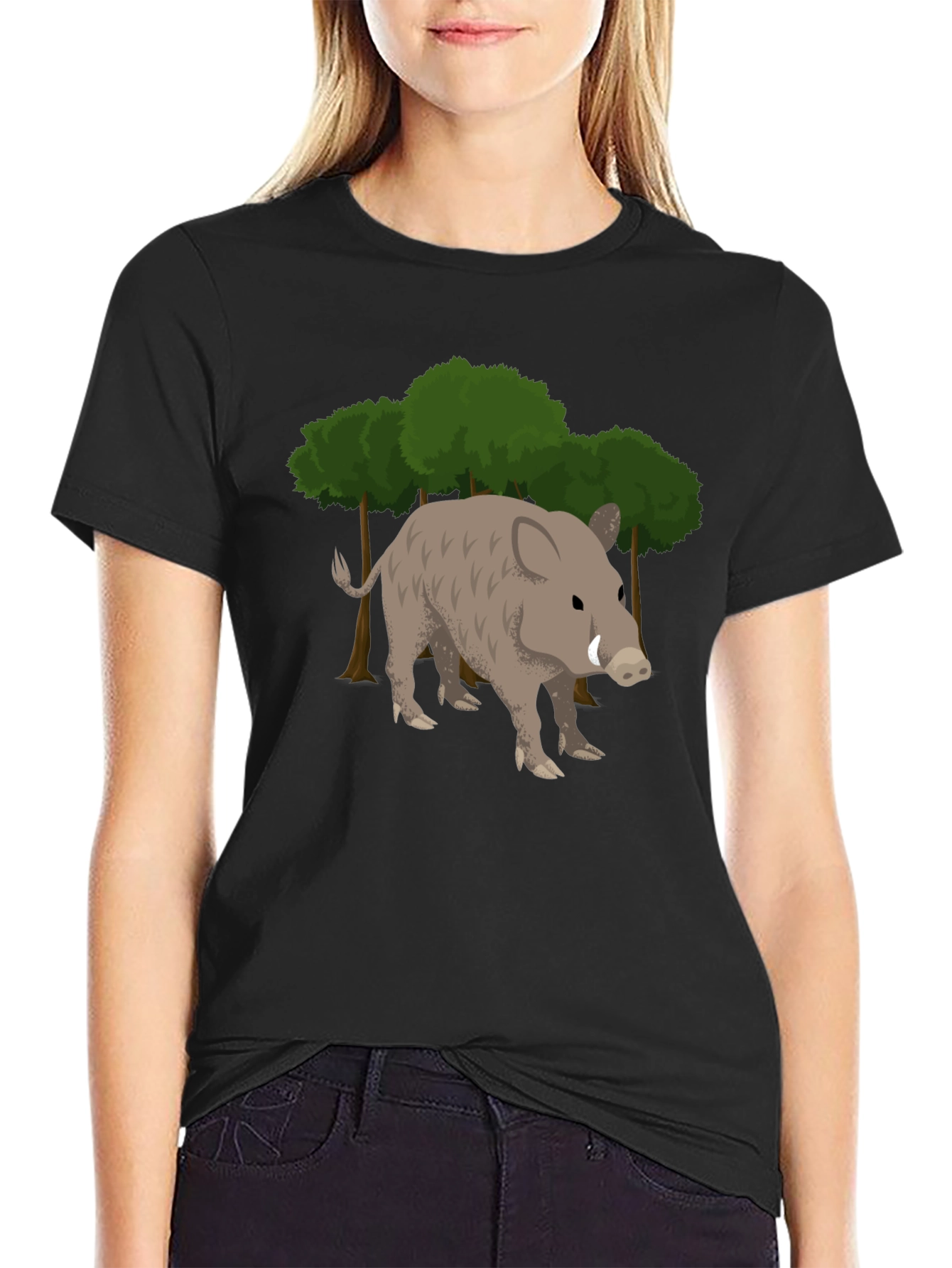 Black Wild Boar Graphic Tee - Black Cotton T-Shirt view 2
