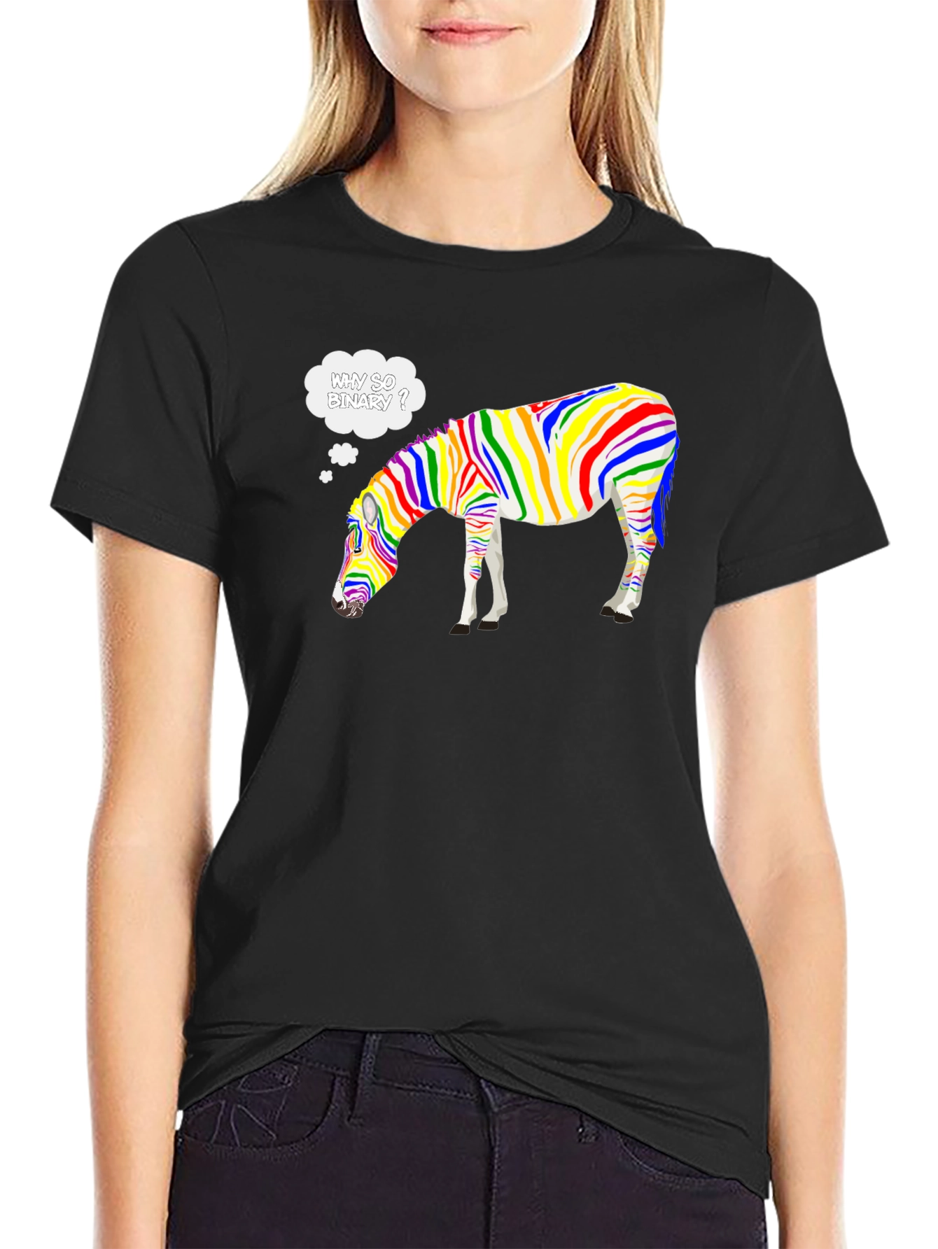 Black Why So Binary Zebra T-Shirt - Rainbow Pride Tee view 2