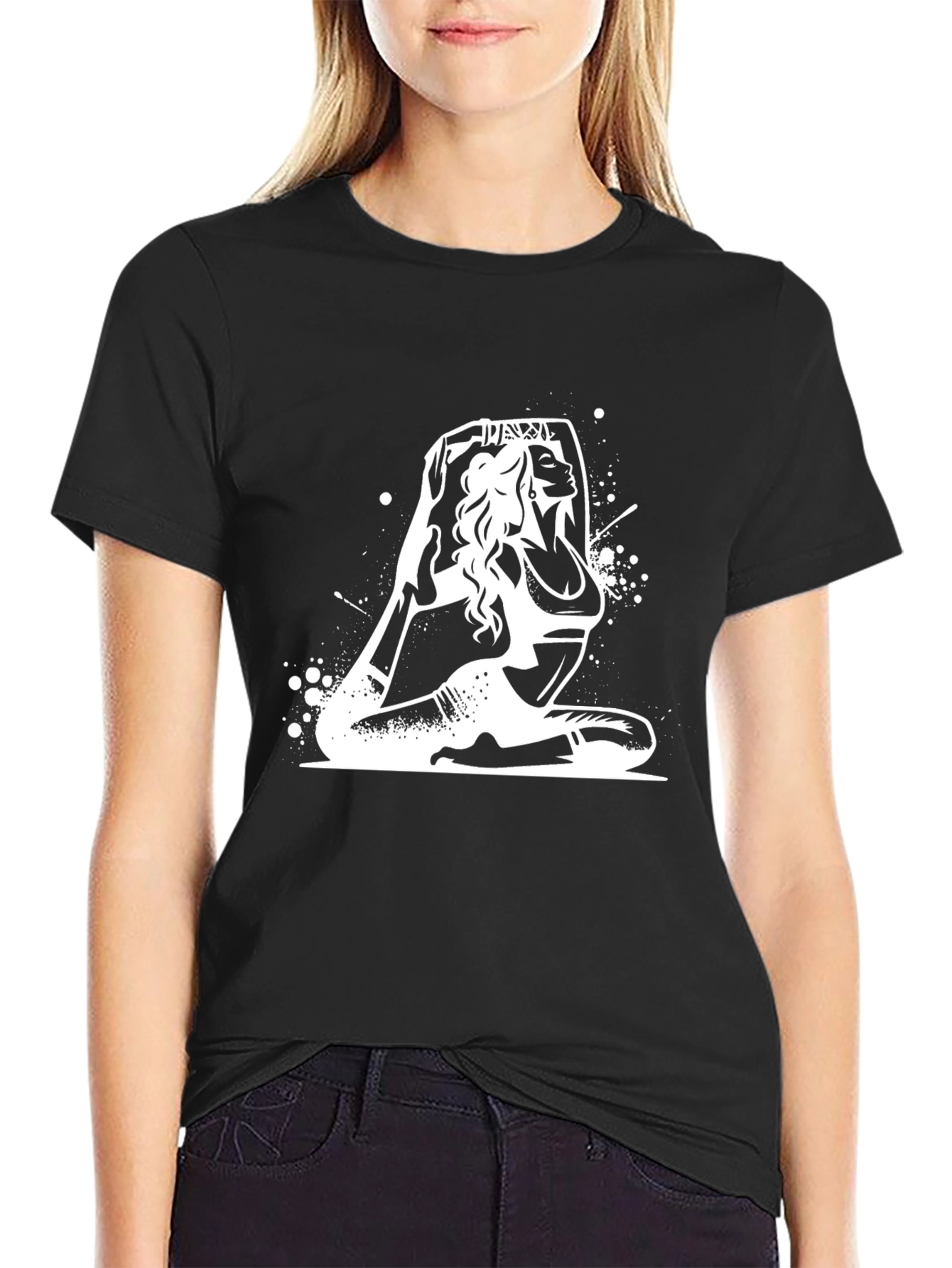 Black Yoga Pose Graphic T-Shirt - Black Cotton Blend view 2