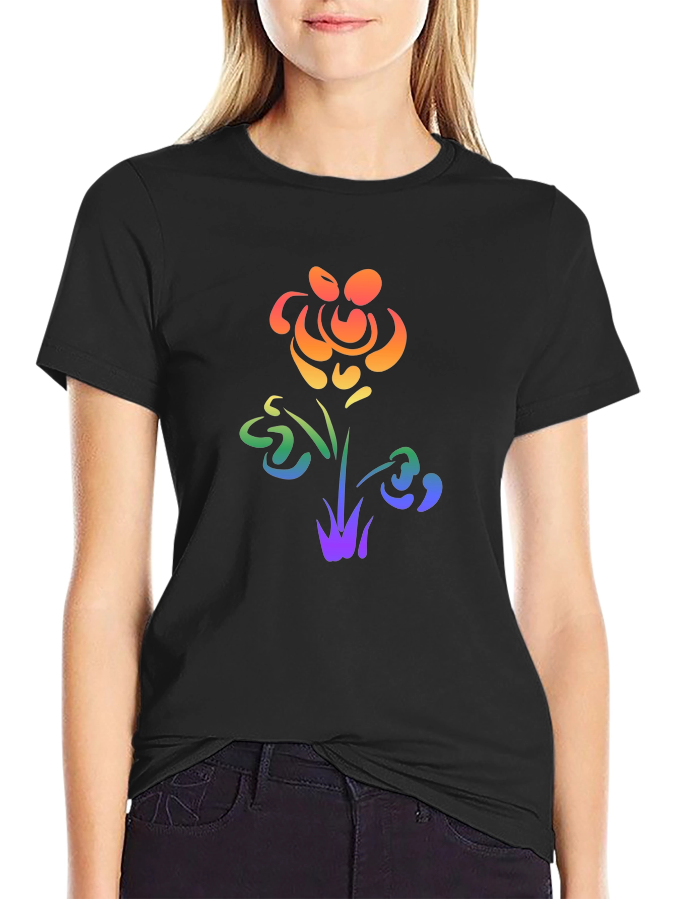 Black Rainbow Flower Graphic Tee - Pride Apparel view 2