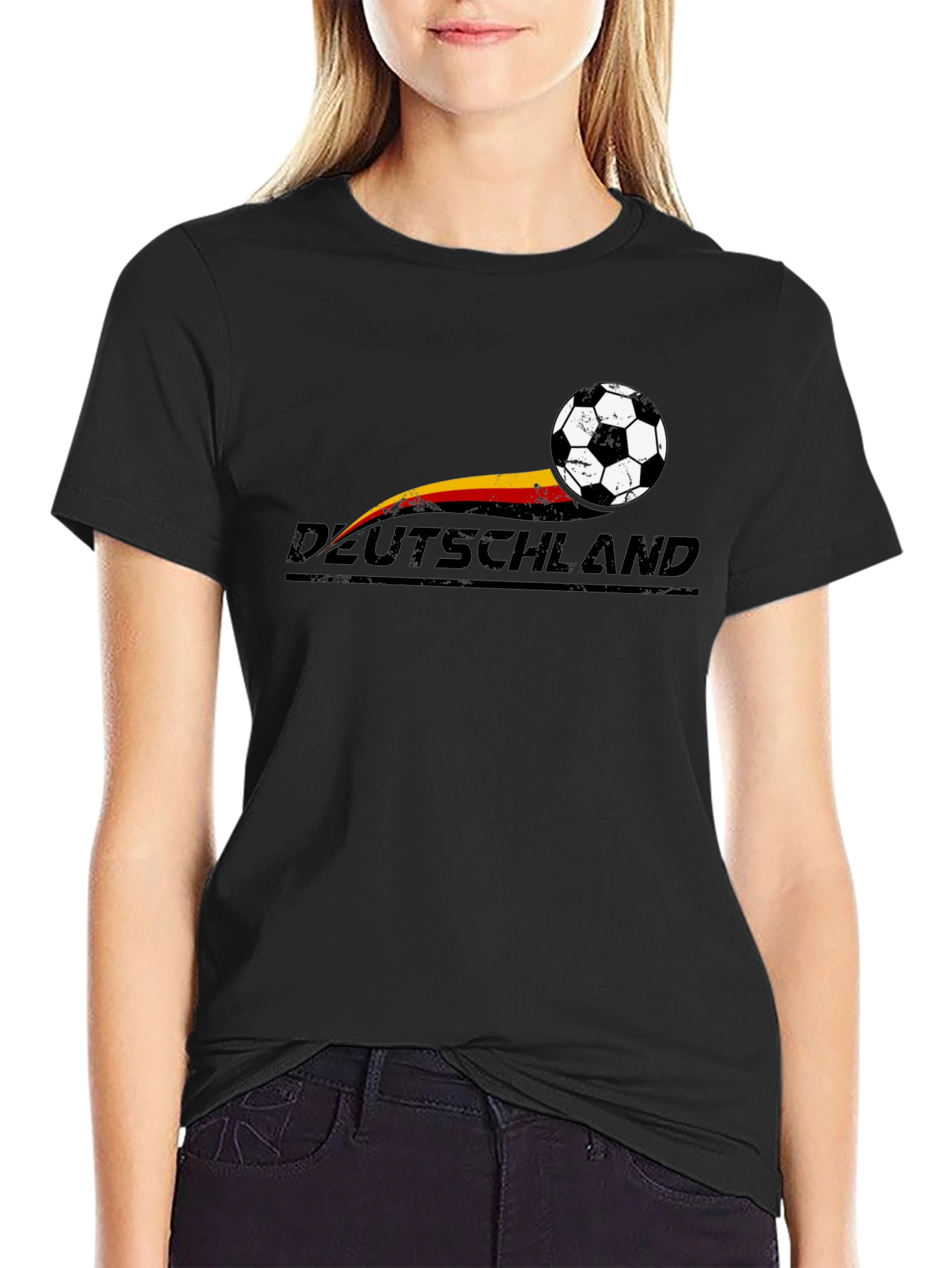 Black Deutschland Soccer Ball T-Shirt - German Pride view 2