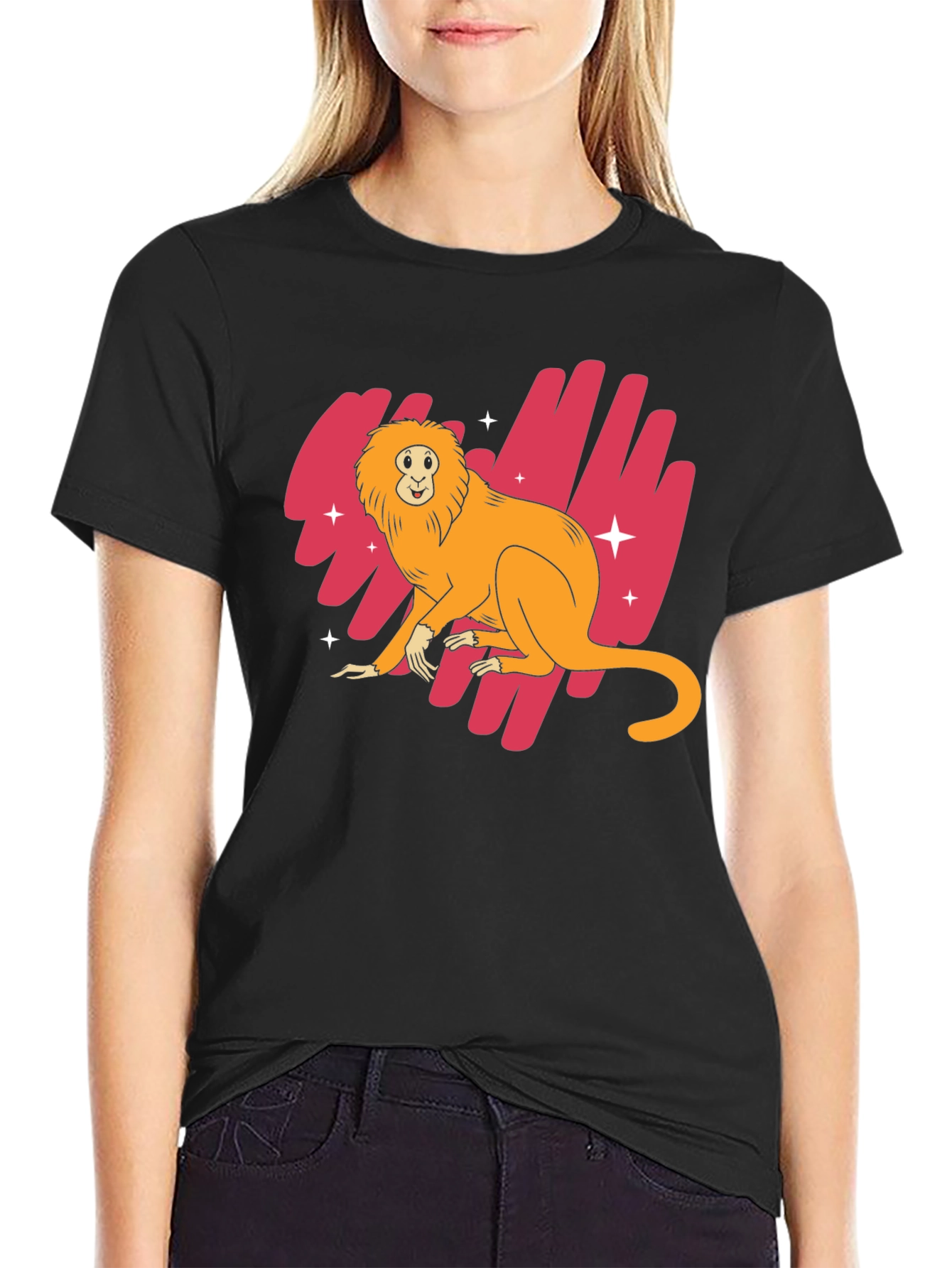 Black Golden Lion Tamarin Graphic Tee - Black Cotton Blend Shirt view 2