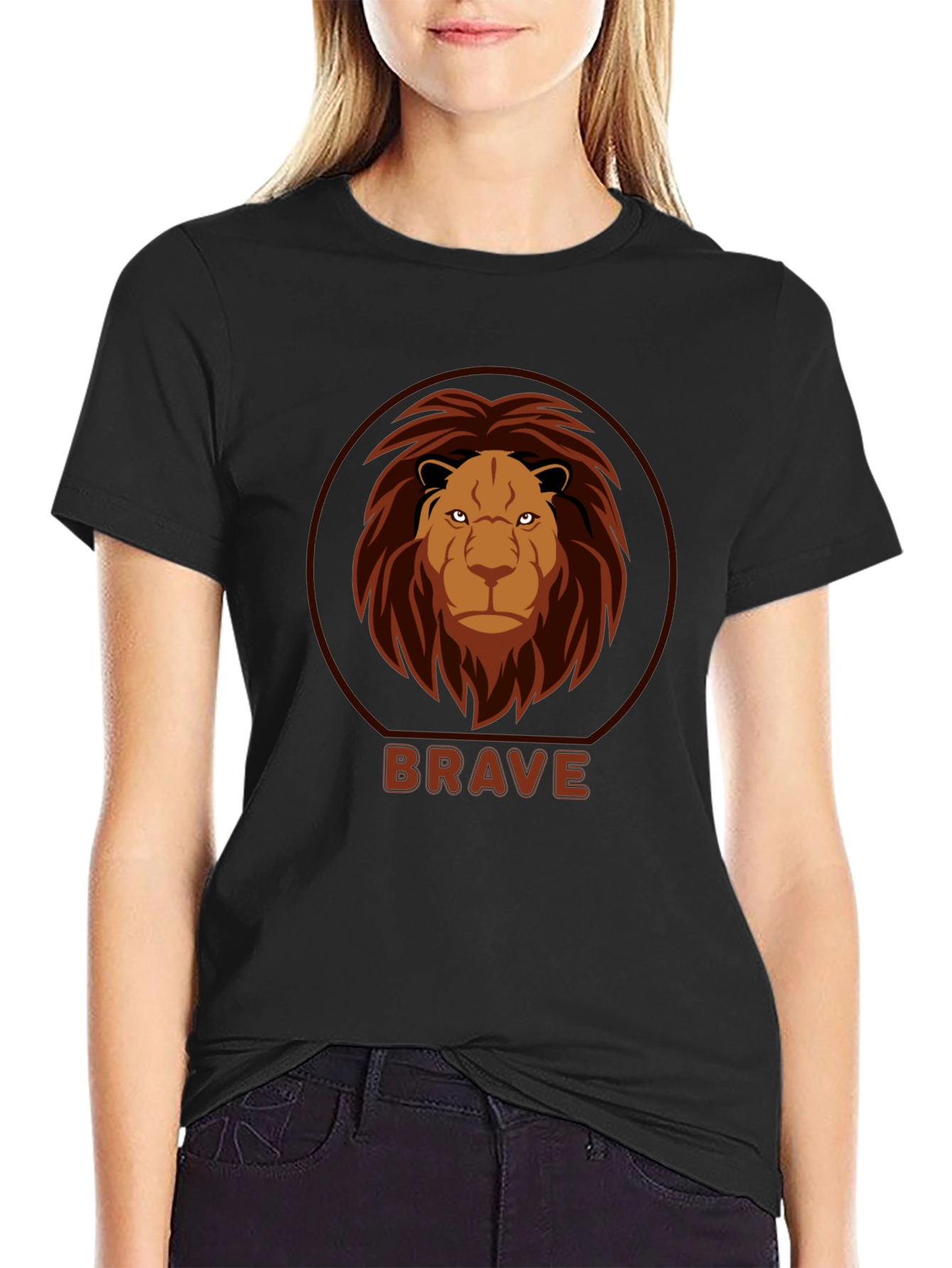 Black Brave Lion Graphic Black T-Shirt view 2