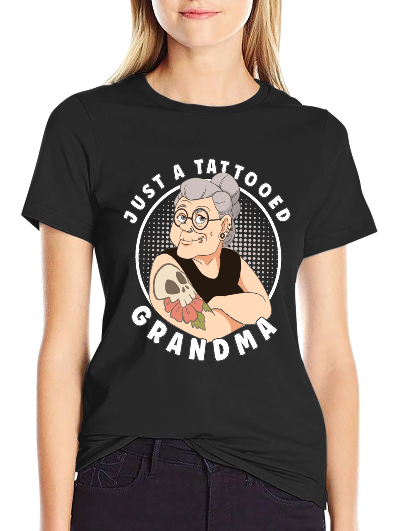 Black Tattooed Grandma T-Shirt - Funny Graphic Tee view 2