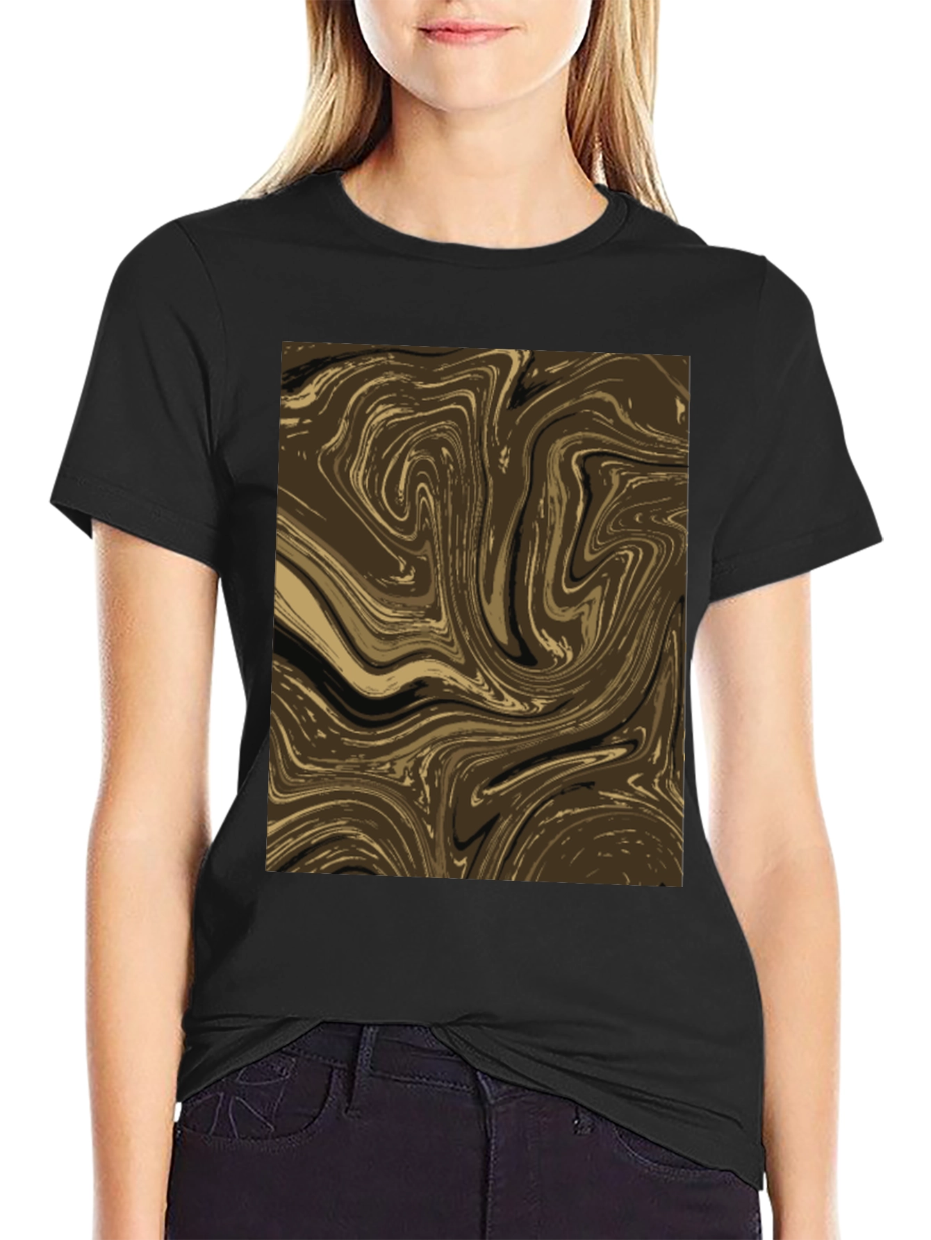 Black Abstract Swirl Graphic Tee - Brown view 2